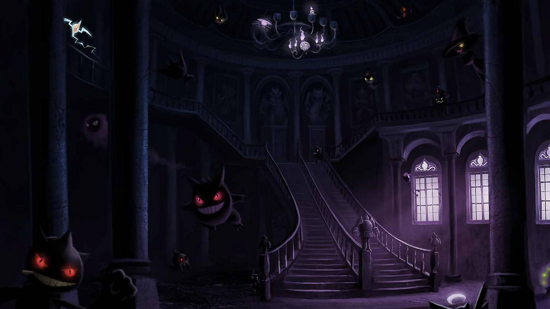 Gengar, dark mansion, gothic mansion, Full HD Desktop Wallpaper
