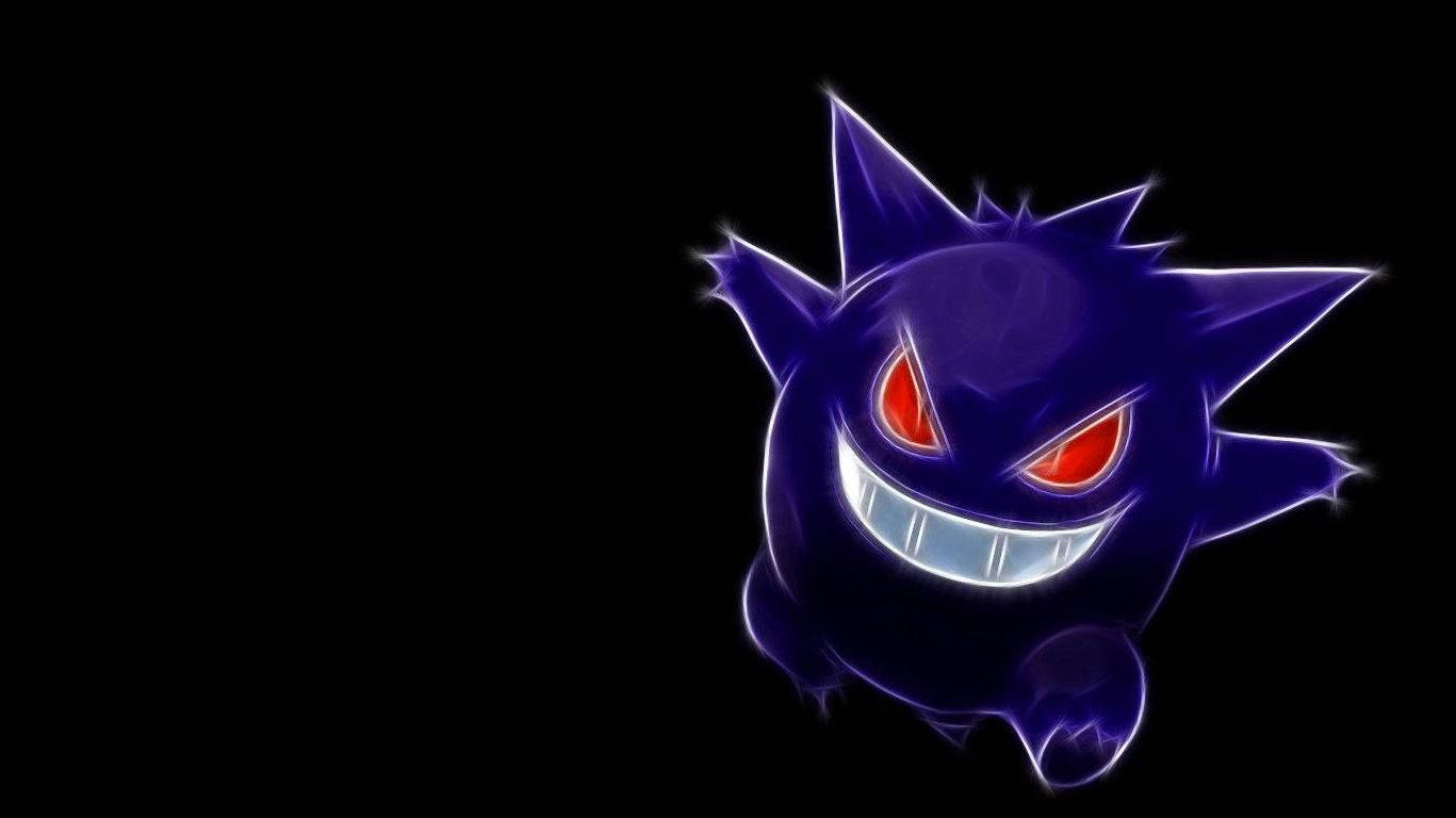Gengar, glowing purple, sharp red eyes, HD Desktop Wallpaper