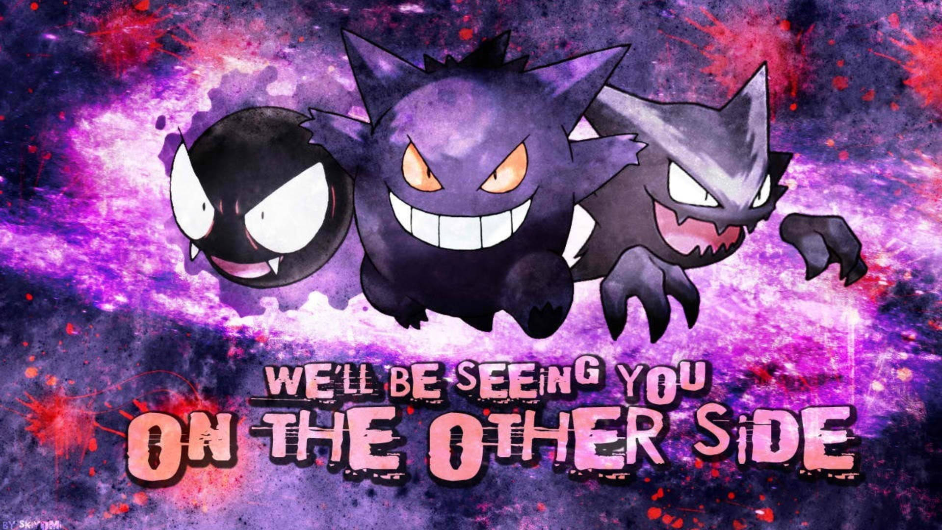 Gengar, cosmic background, vibrant purple, Full HD Desktop Wallpaper