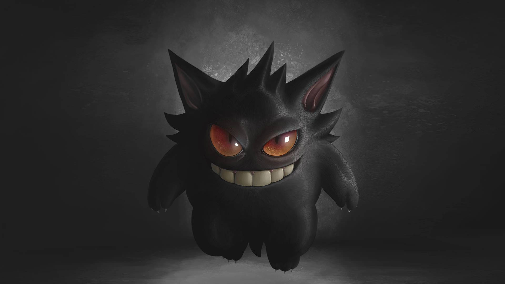 Gengar, black, glowing orange eyes, Full HD Desktop Wallpaper