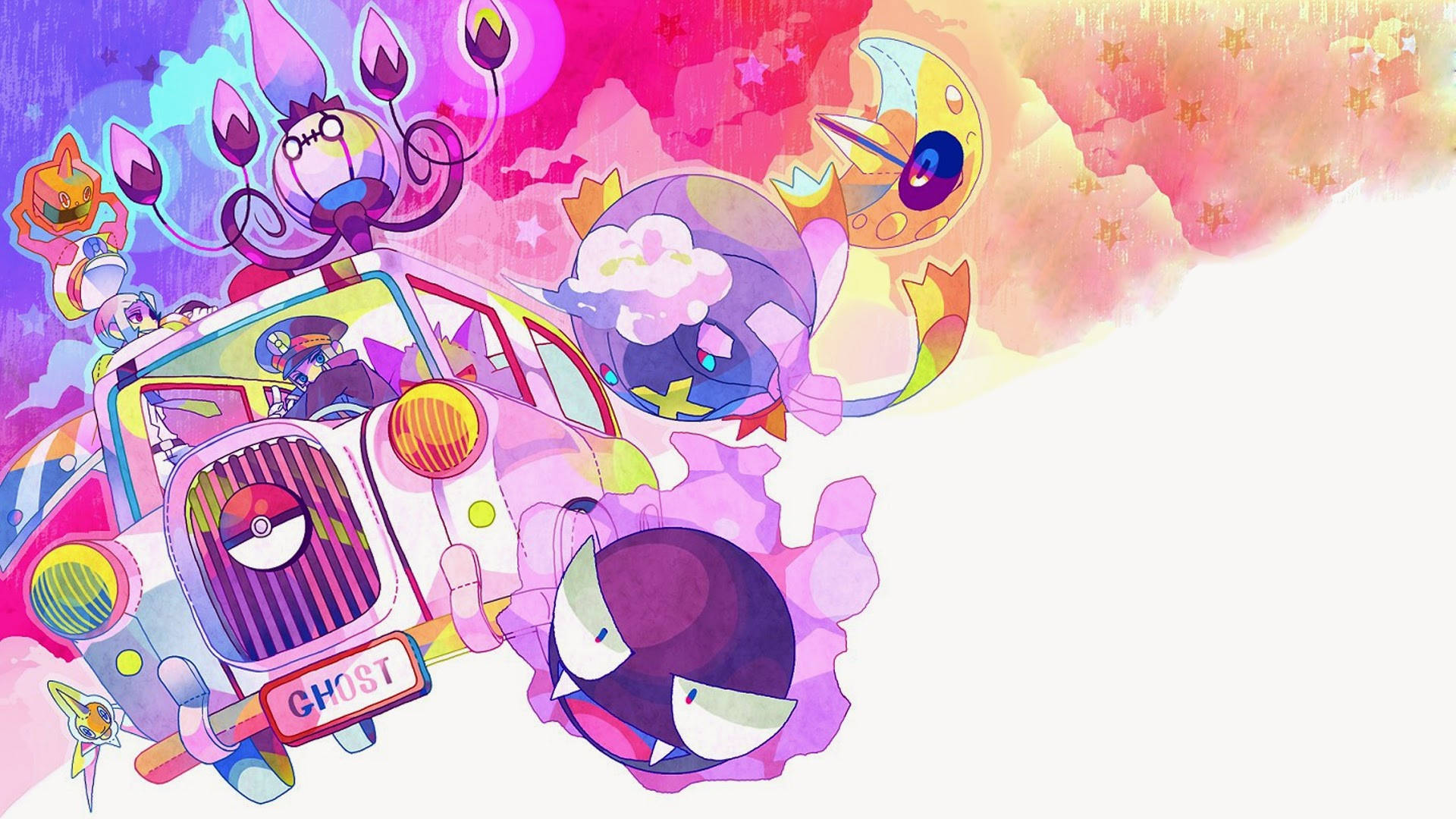 Gengar, ghost car, anime-style, Full HD Desktop Wallpaper