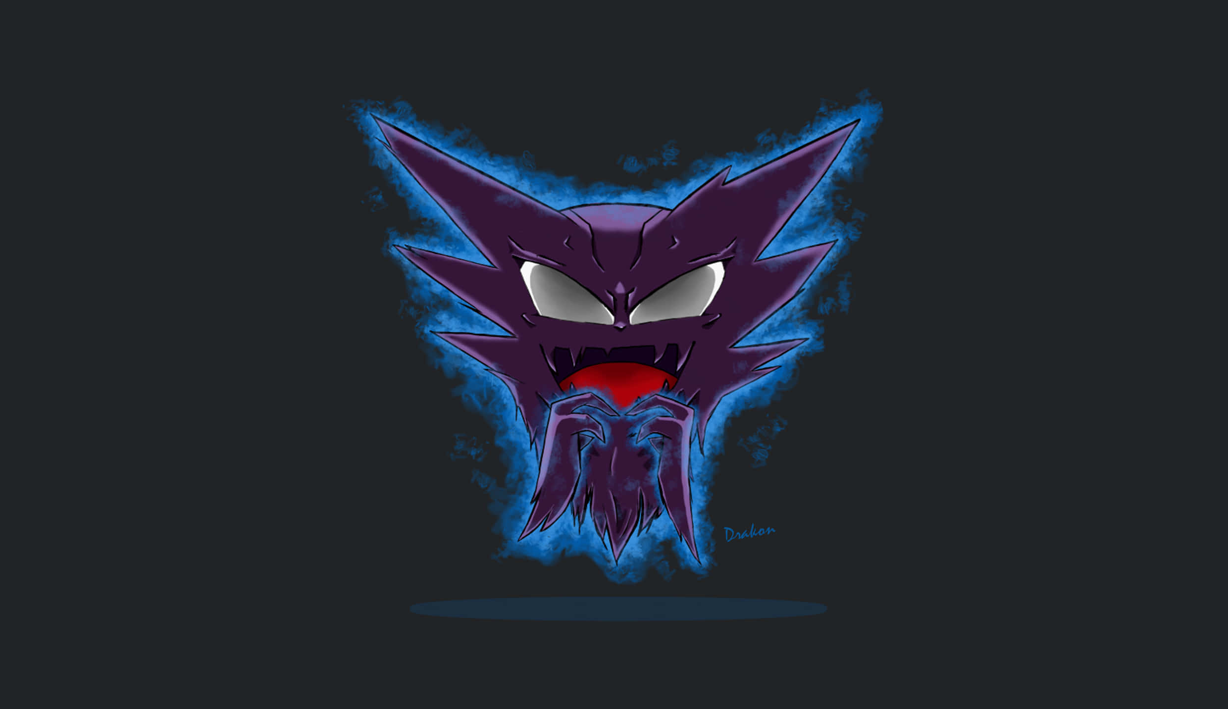 Gengar, glowing white eyes, blue energy aura, Full HD Desktop Wallpaper