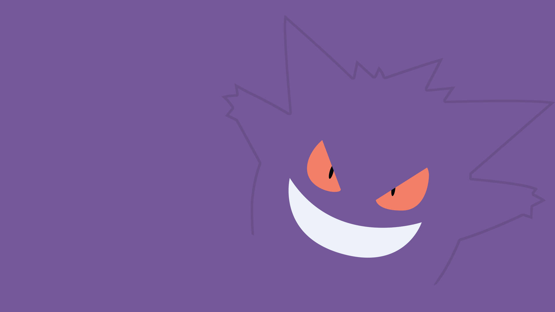 minimalist purple Gengar, orange eyes, white grin, Full HD Desktop Wallpaper