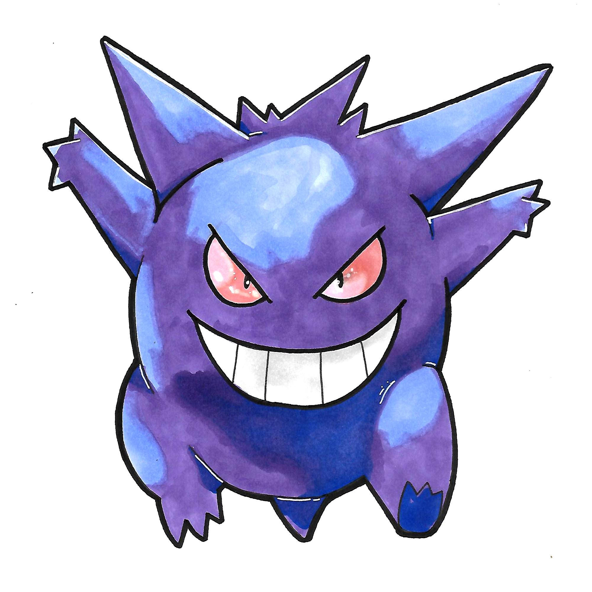 Gengar, purple ghost, sharp spikes, Full HD Desktop Wallpaper