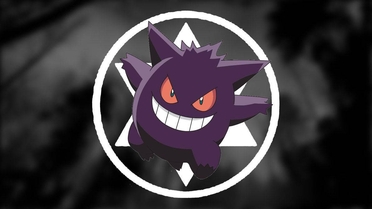 Gengar, purple, glowing orange eyes, SD Desktop Wallpaper