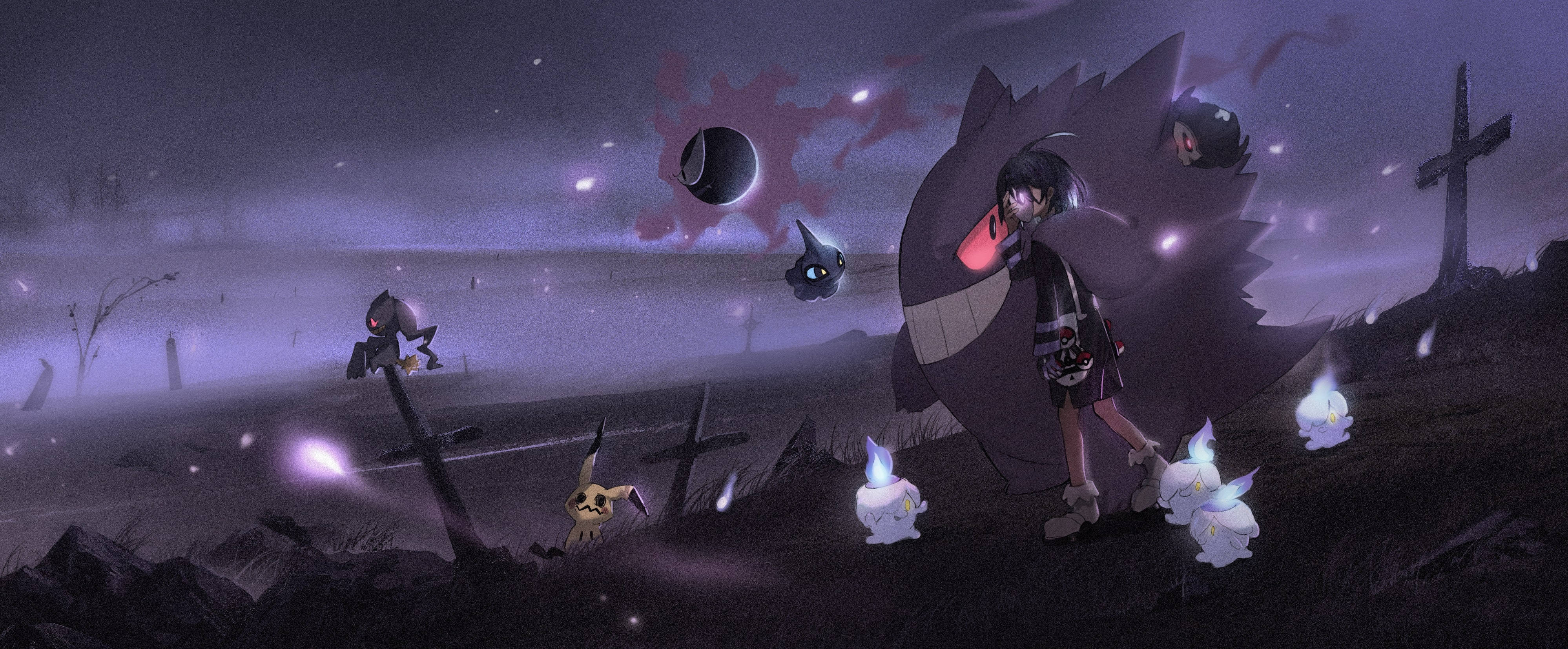 Gengar, graveyard, misty graveyard, 4K Desktop Wallpaper