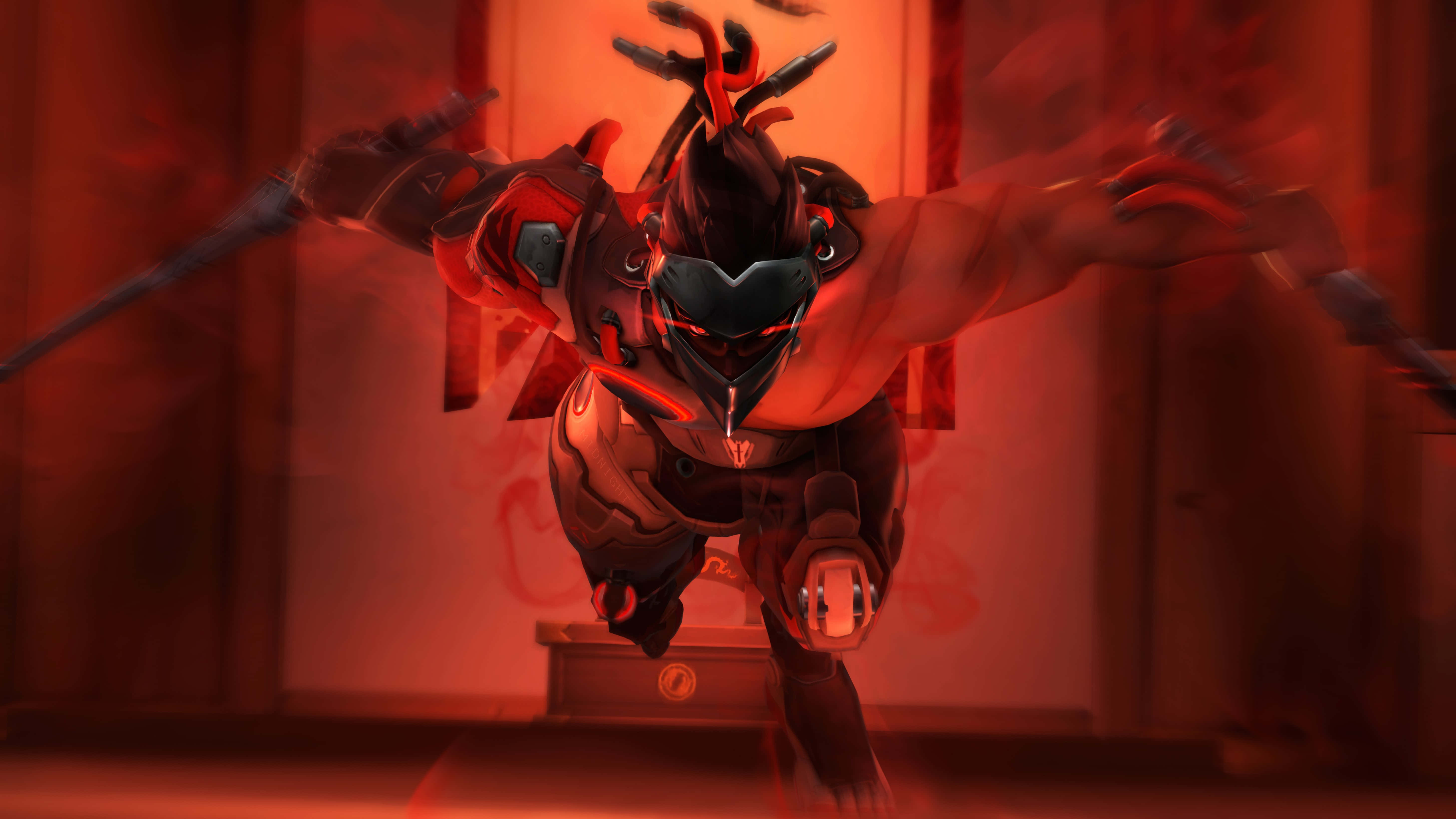 Genji, 4K, glowing red accents, 5K Desktop Wallpaper
