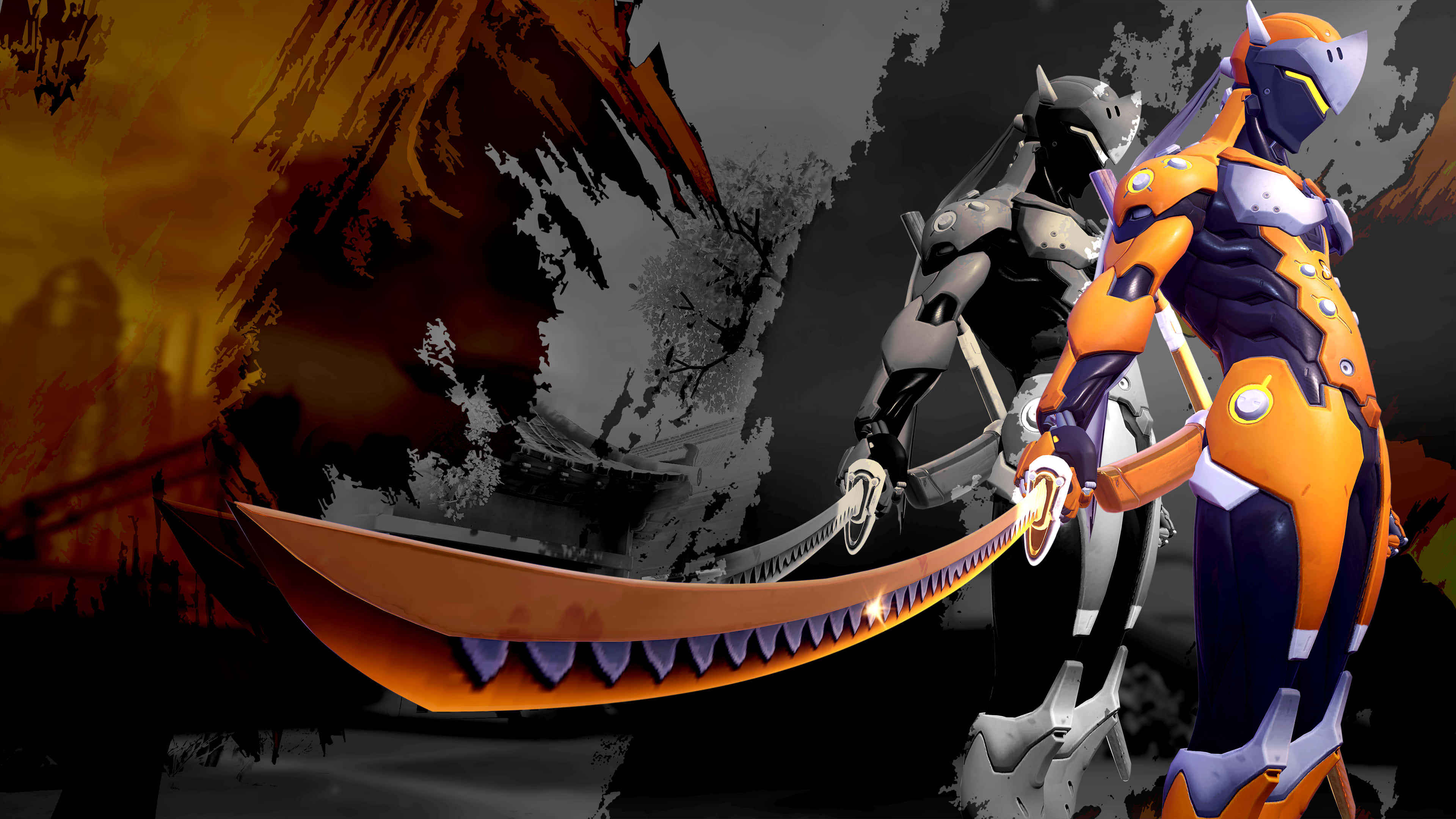 Genji 4K, armored warriors, giant swords, 4K Desktop Wallpaper