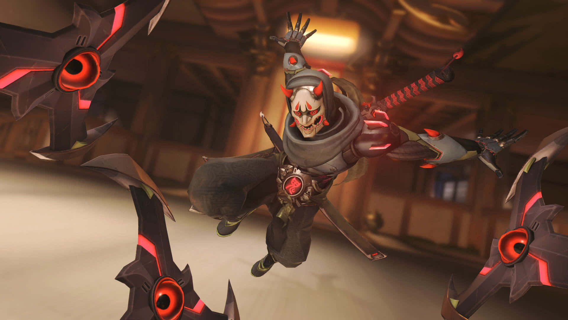 Genji 4K, ninja warrior, red and black mask, Full HD Desktop Wallpaper