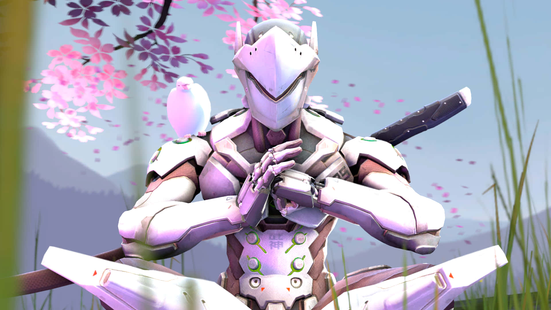 Genji 4K, white robot, sword, Full HD Desktop Wallpaper