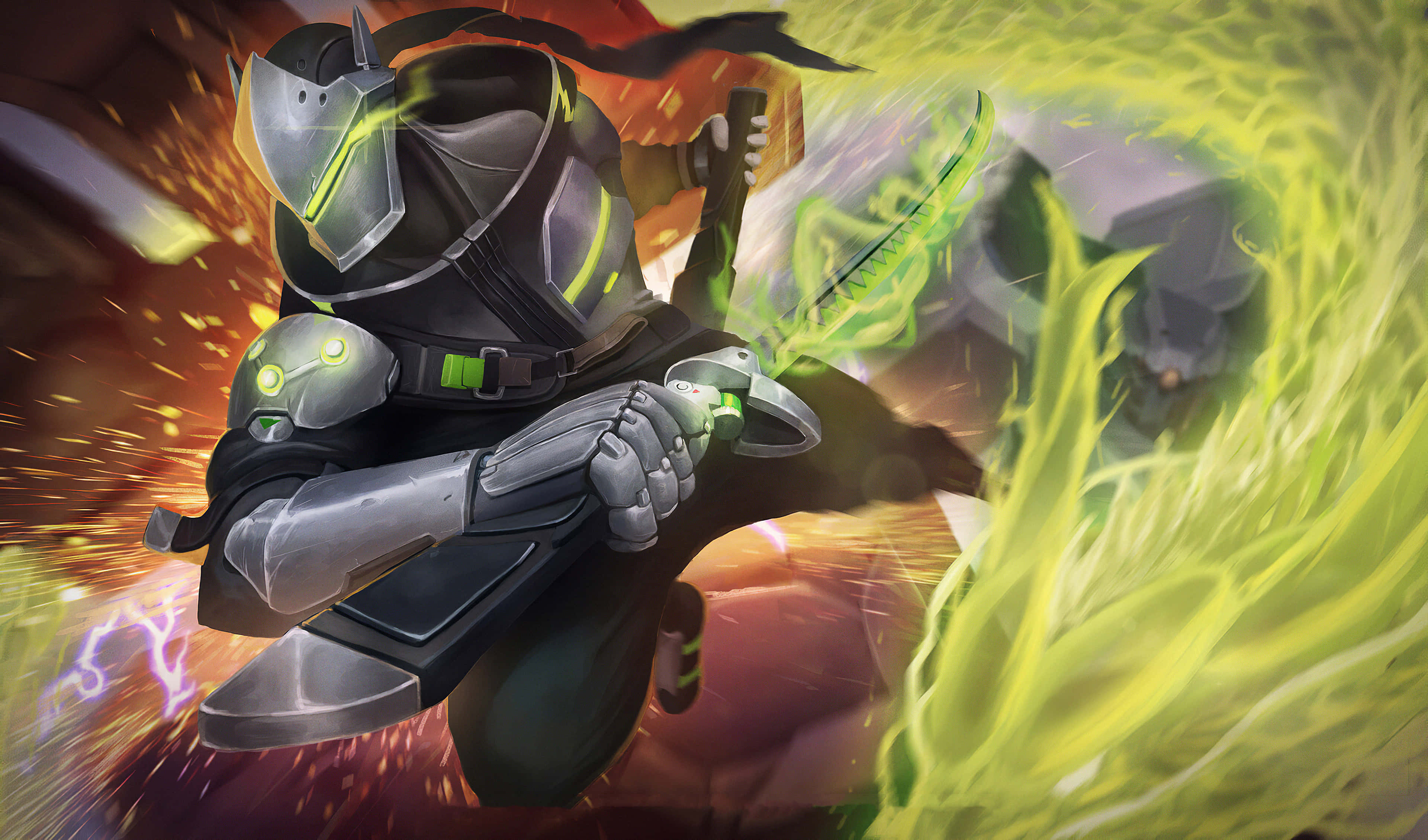 Genji, 4K, glowing green blade, 4K Desktop Wallpaper