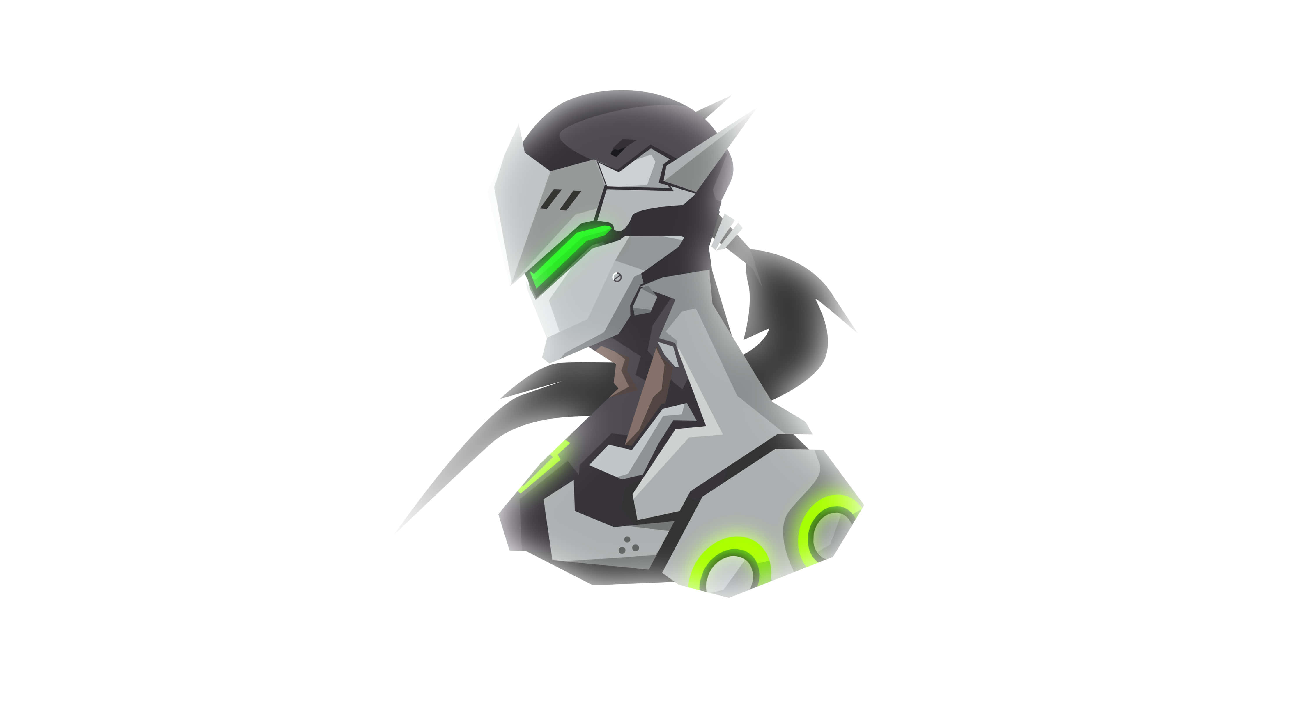 Genji, cybershock hero, sleek silver and black armor, 4K Desktop Wallpaper