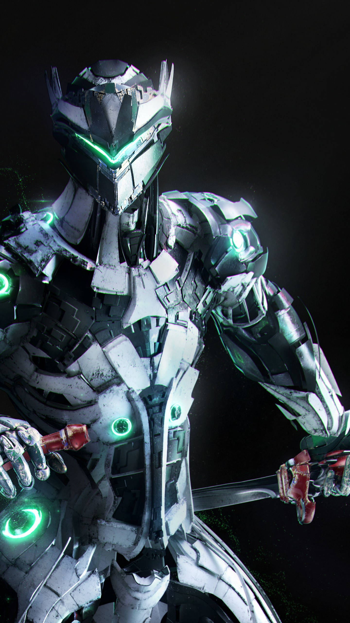 Genji, red swords, futuristic armored warrior, 2K Phone Wallpaper