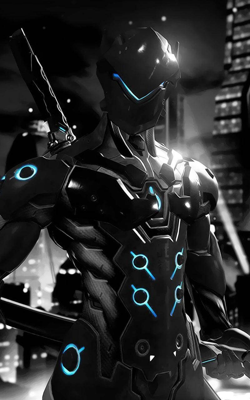 Genji, carbon fiber, futuristic armored warrior, HD Phone Wallpaper