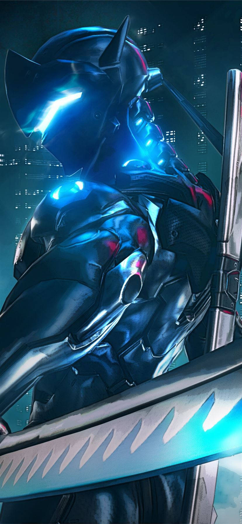 Genji iPhone, carbon fiber skin, glowing blue accents, HD Phone Wallpaper