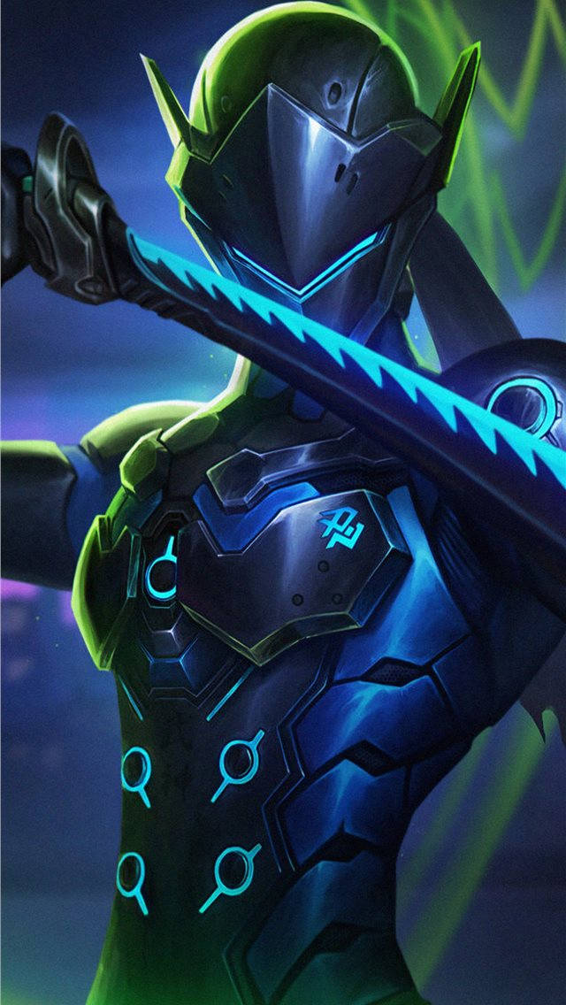 Genji, sword, glowing blue sword, SD Phone Wallpaper