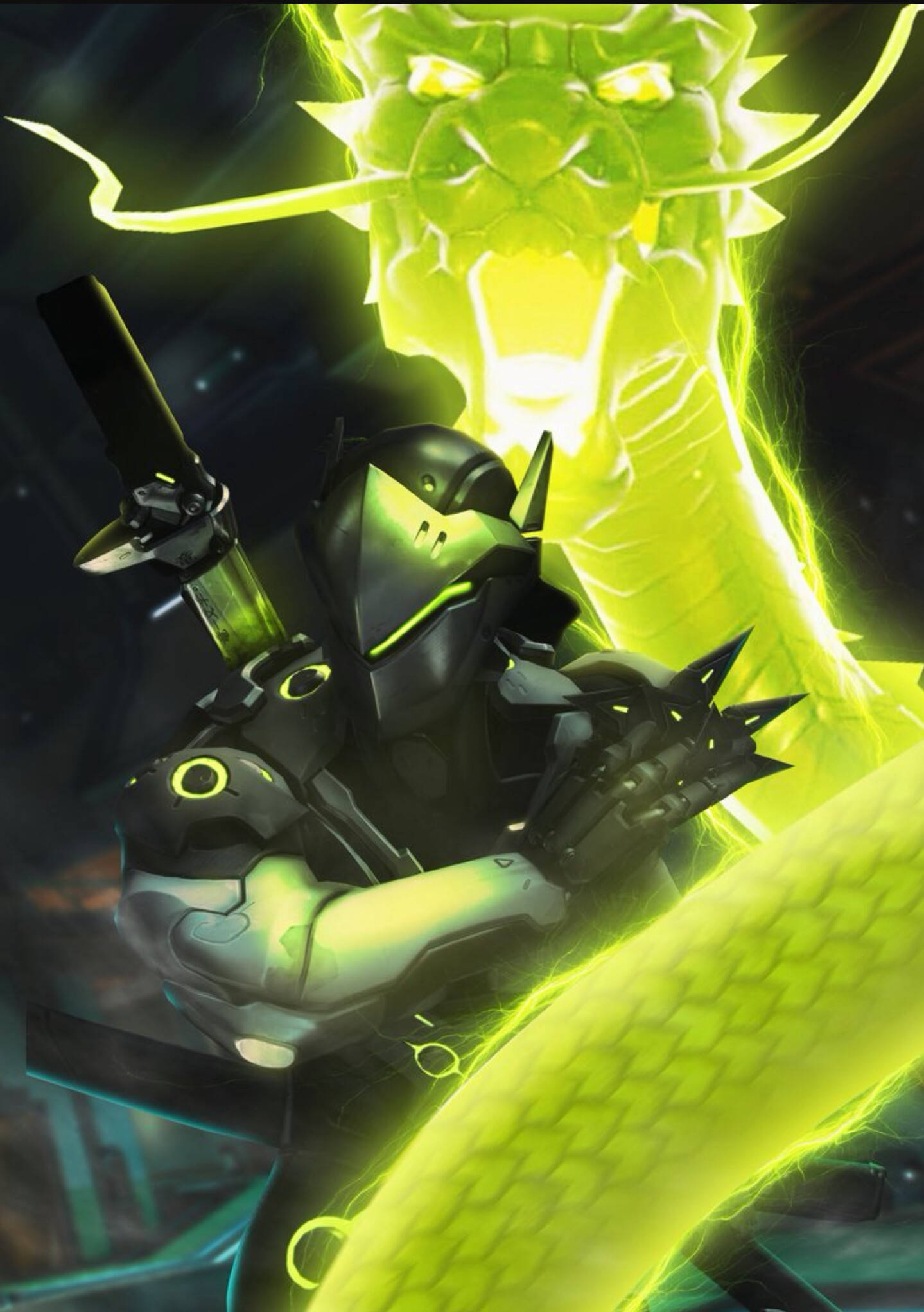Genji, black armor, glowing sword, Full HD Phone Wallpaper