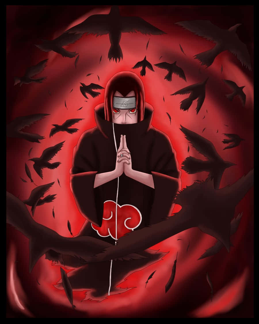 Genjutsu, black cloak, red clouds, SD Phone Wallpaper