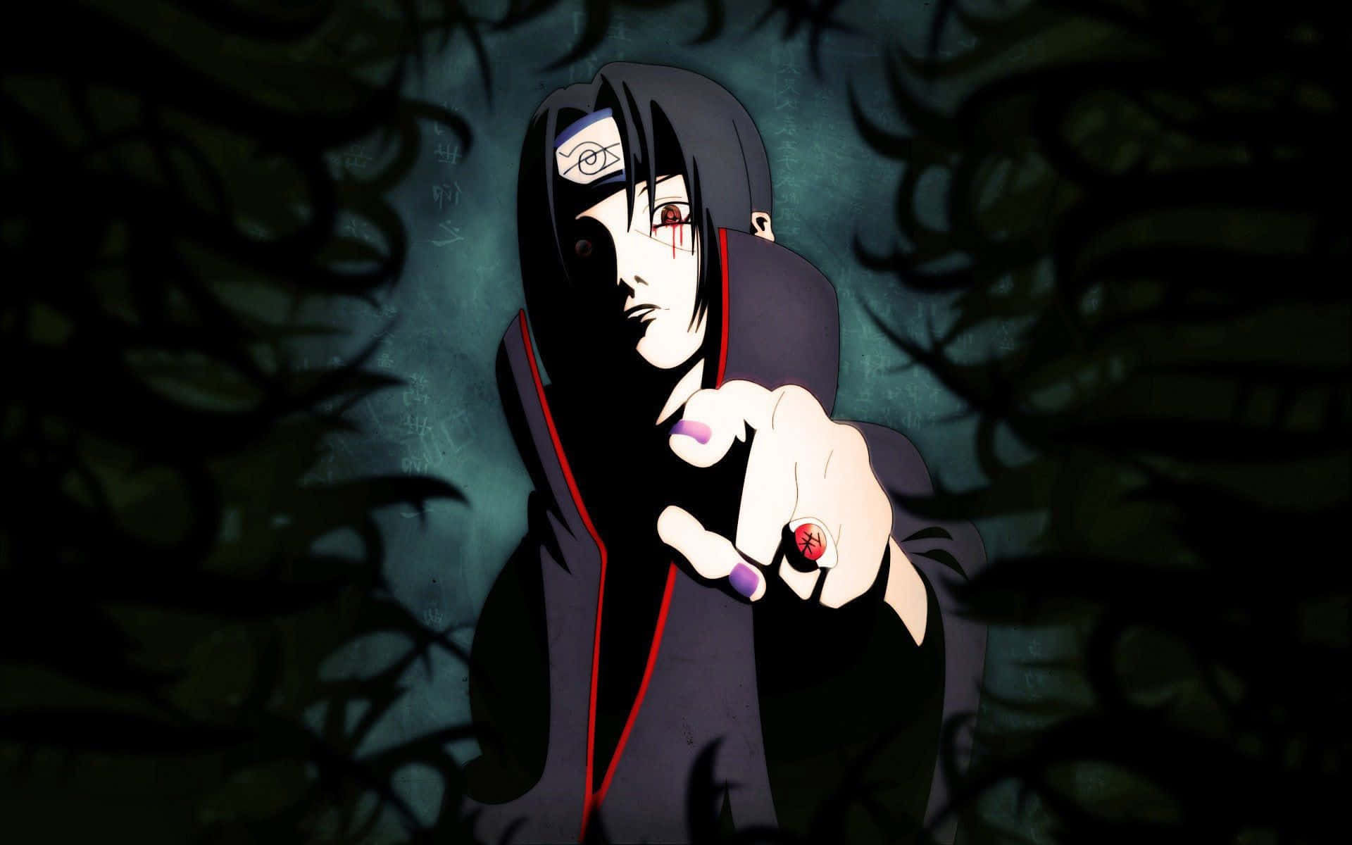 Genjutsu, dark-haired anime character, black cloak with red trim, Full HD Desktop Wallpaper