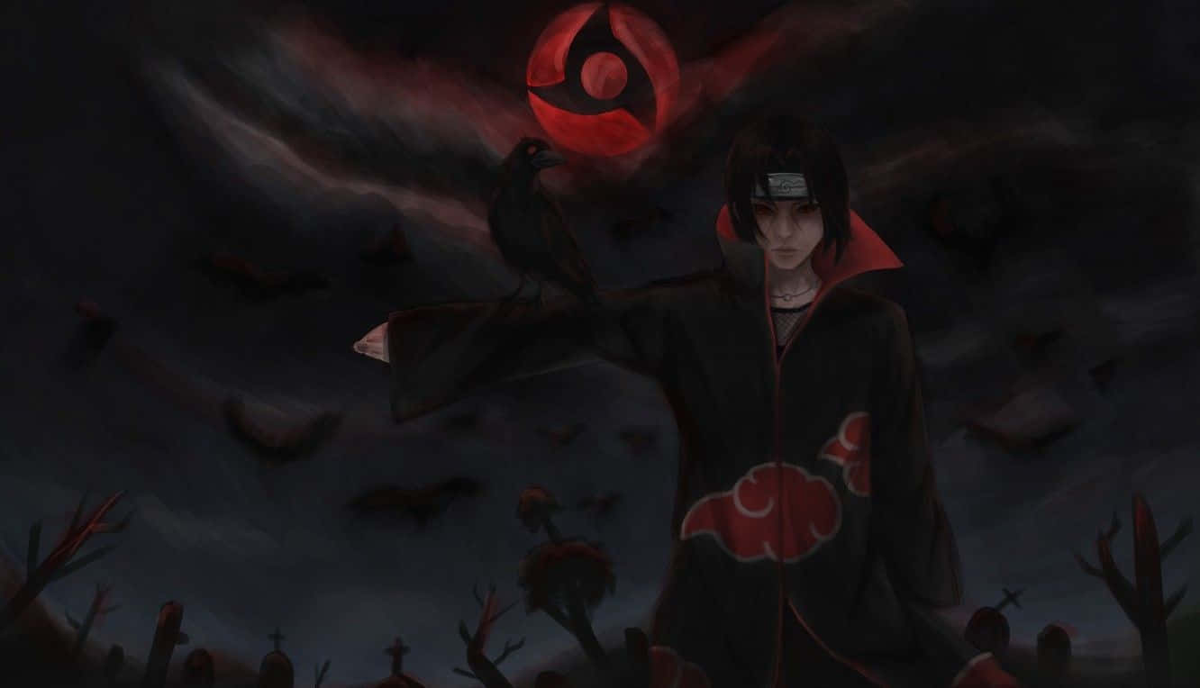 Genjutsu, red moon, black cloak with red clouds, HD Desktop Wallpaper