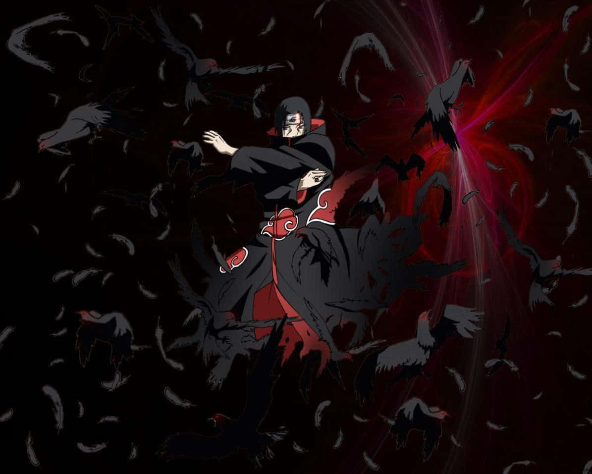 Genjutsu, black cloak with red clouds, flock of crows, SD Desktop Wallpaper