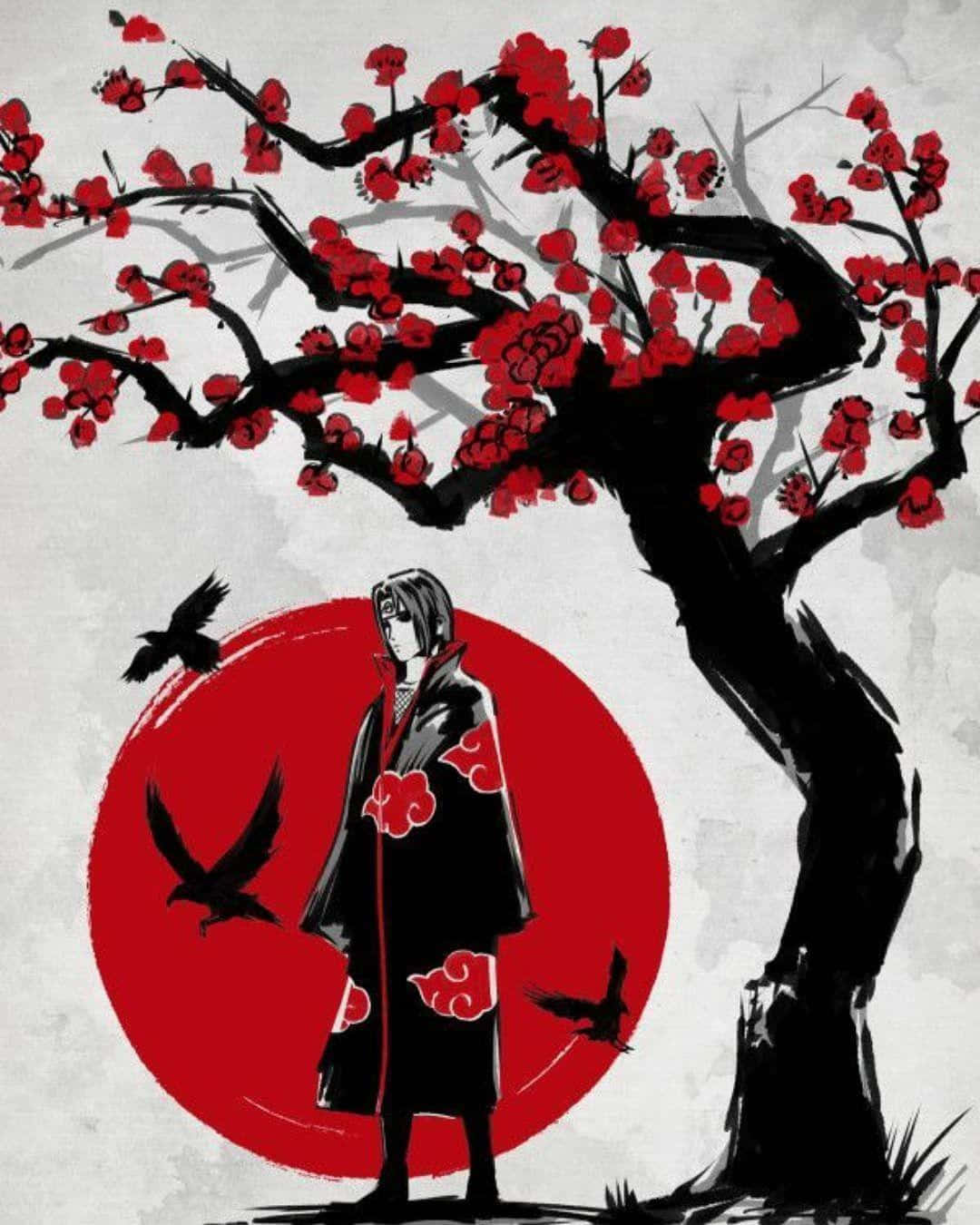 Genjutsu, red cloud cloak, black cherry blossom tree, HD Phone Wallpaper