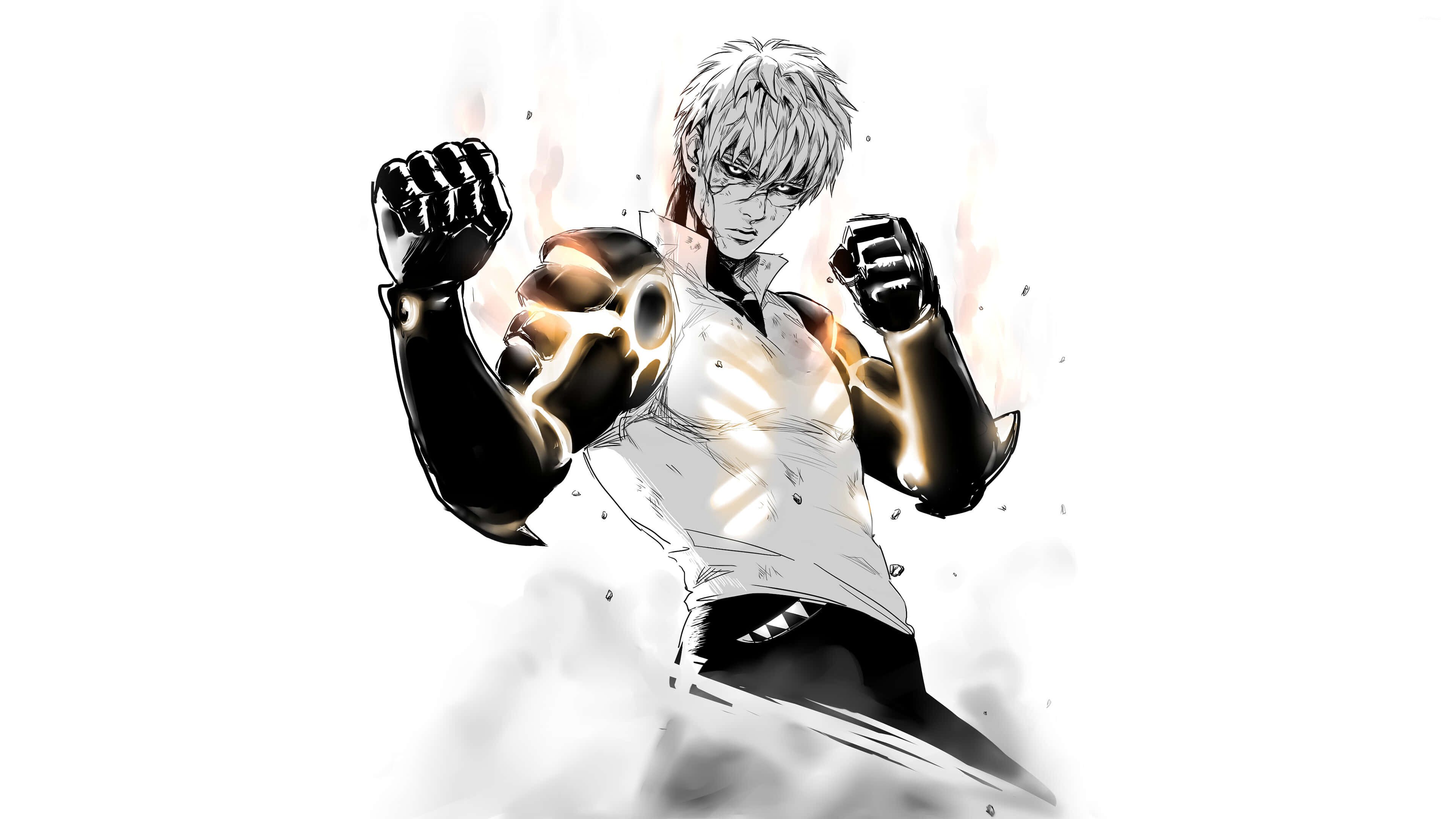 Genos, spiky hair, glowing fists, 4K Desktop Wallpaper