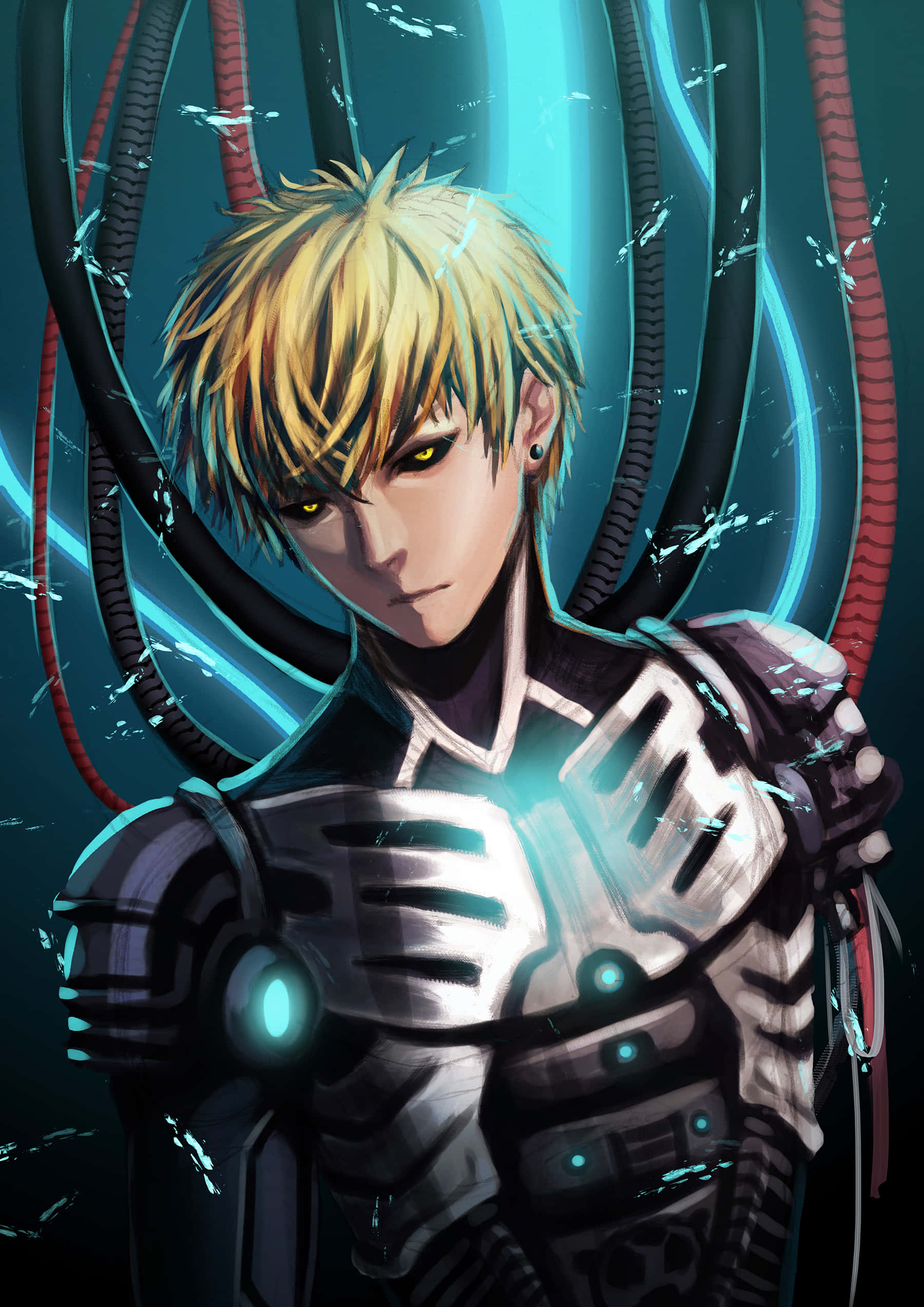 Genos, blonde anime warrior, futuristic armor, Full HD Phone Wallpaper