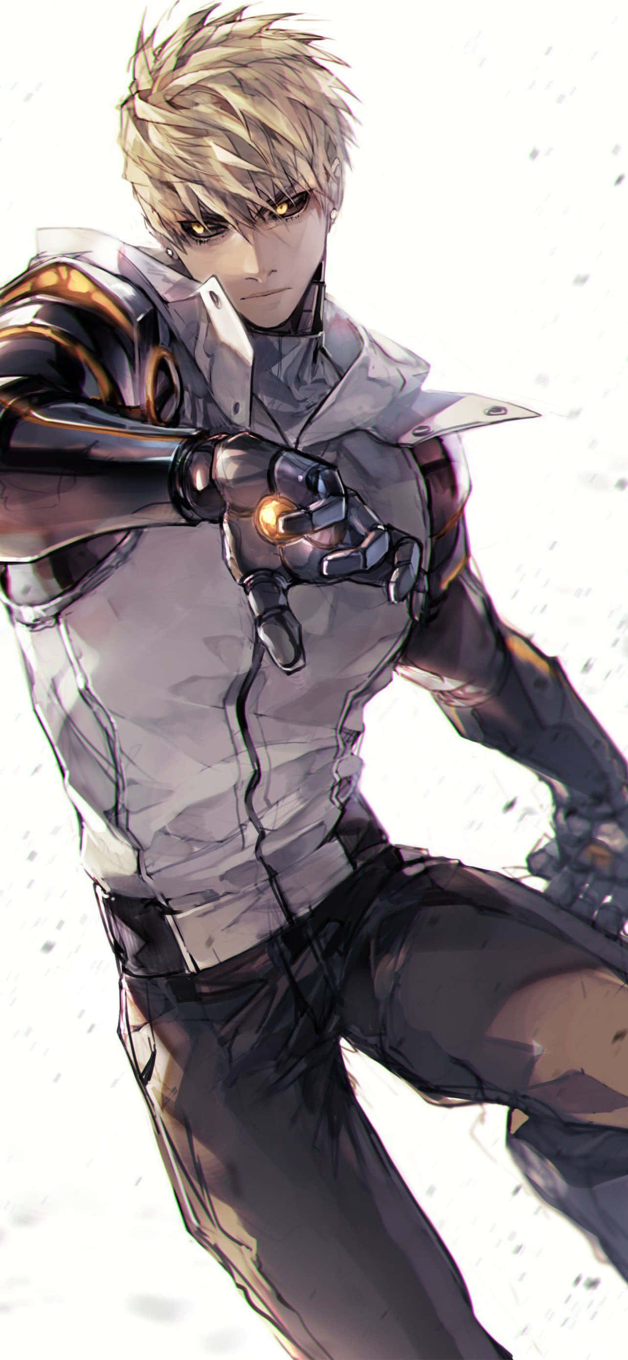 Genos, blonde anime warrior, futuristic armor, 2K Phone Wallpaper