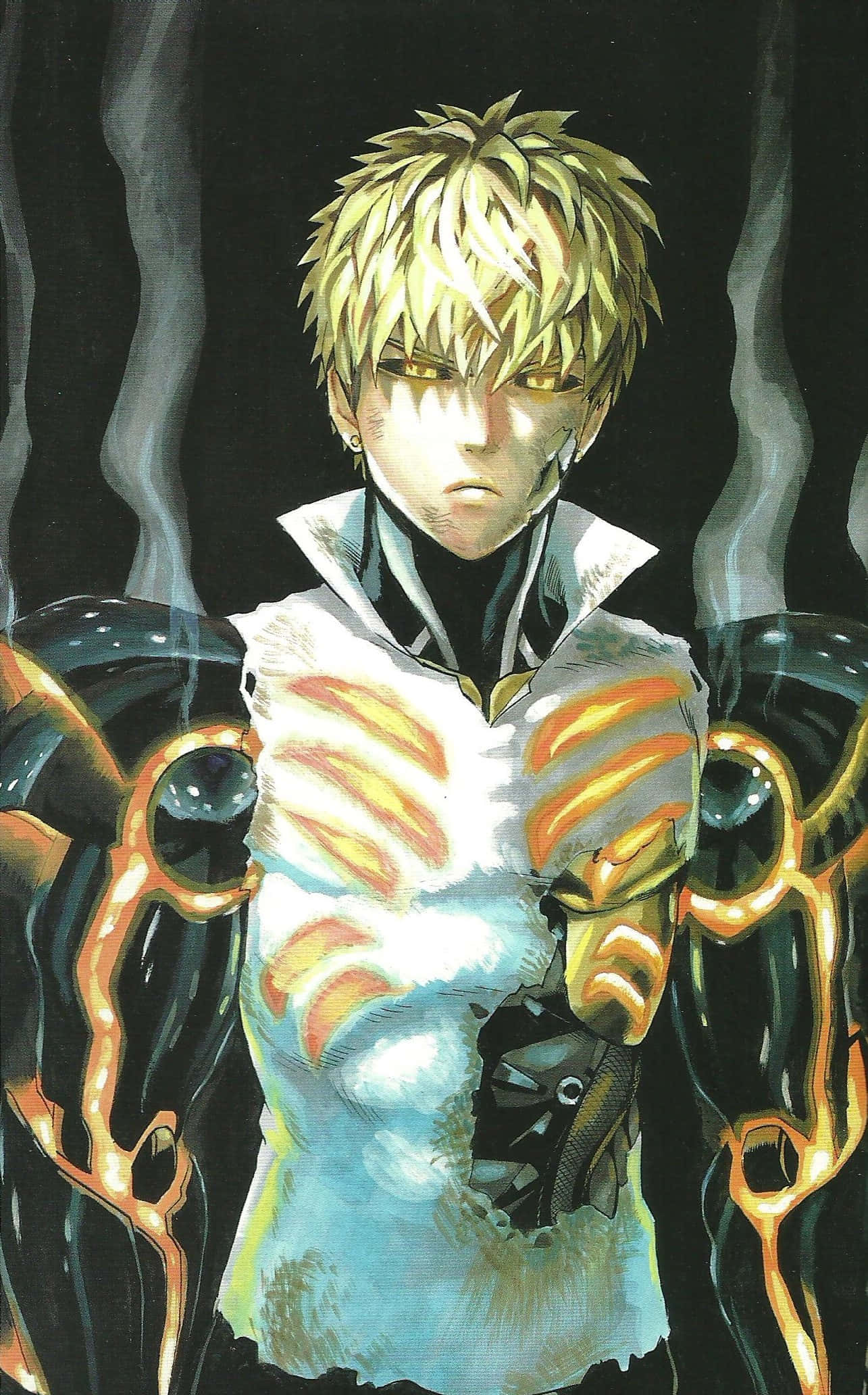 Genos, spiky blonde hair, glowing eyes, Full HD Phone Wallpaper