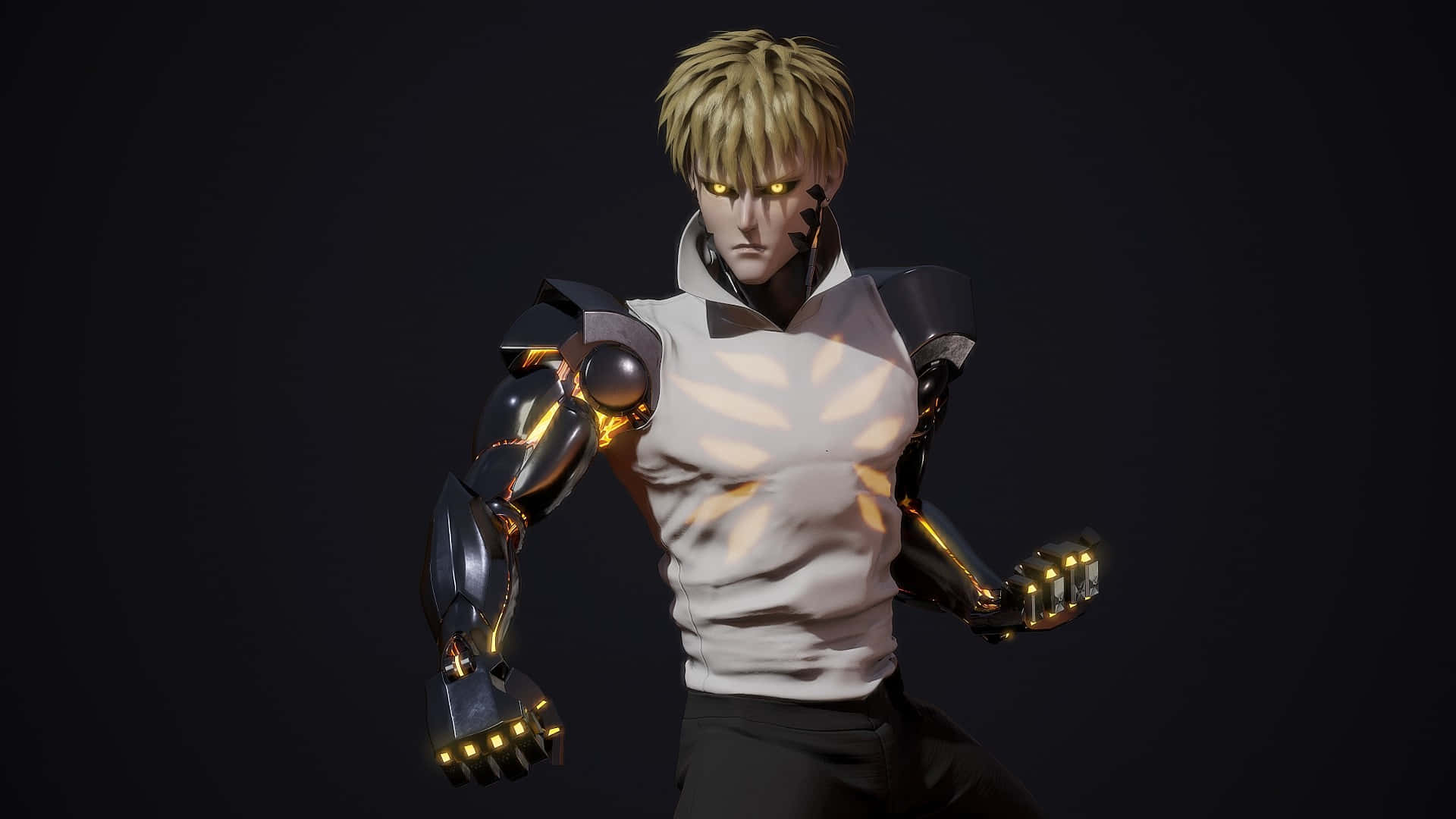 Genos, glowing gold eyes, mechanical arms, Full HD Desktop Wallpaper