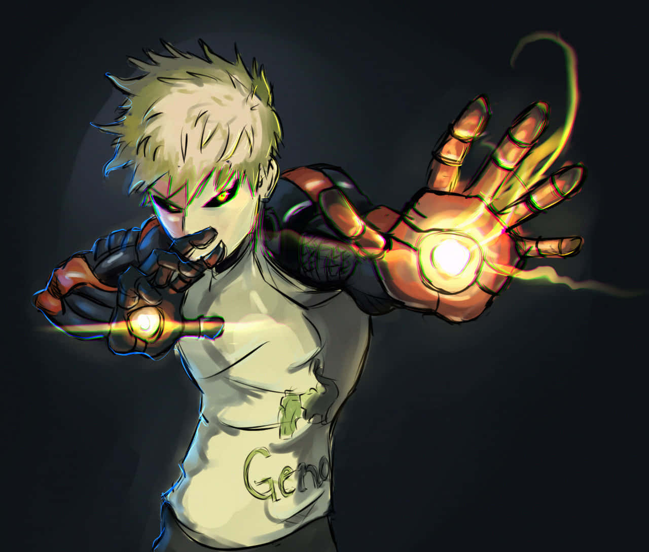 Genos, spiky-haired anime hero, white shirt, HD Desktop Wallpaper