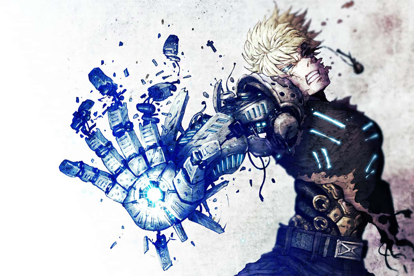 Genos, blond anime warrior, glowing blue armor, HD Desktop Wallpaper