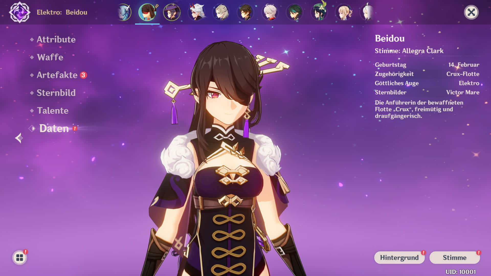 Beidou, Genshin Impact, purple starry background, Full HD Desktop Wallpaper