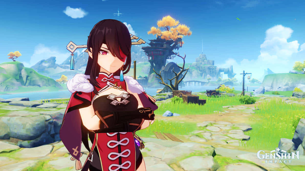 Beidou, Genshin Impact, red and black attire, SD Desktop Wallpaper