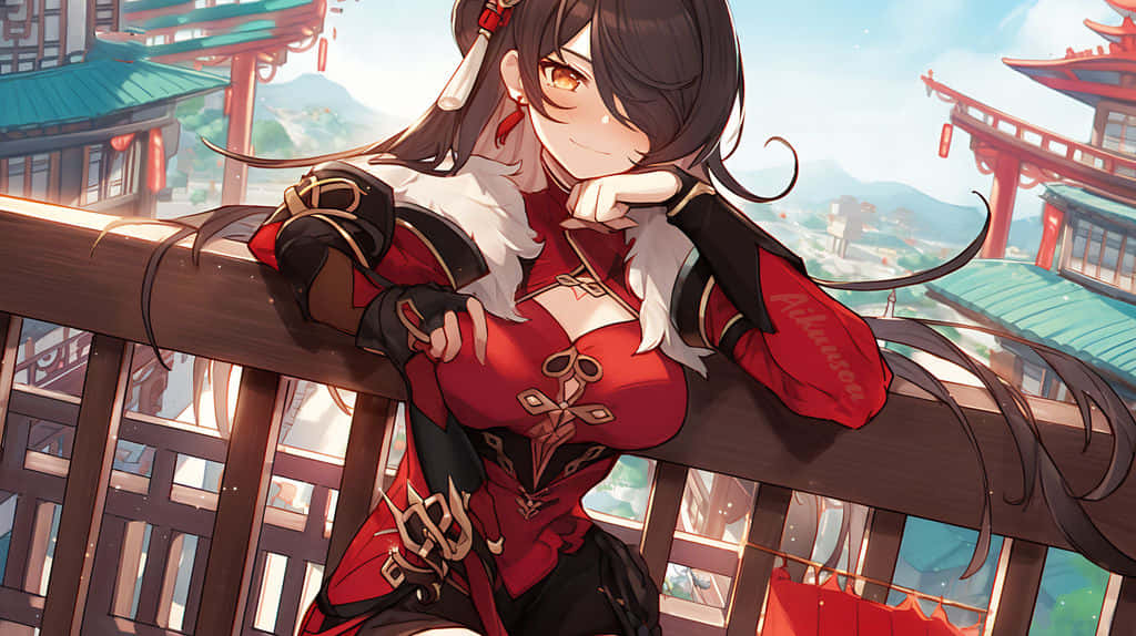 Genshin Impact, Beidou, red and black outfit, SD Desktop Wallpaper