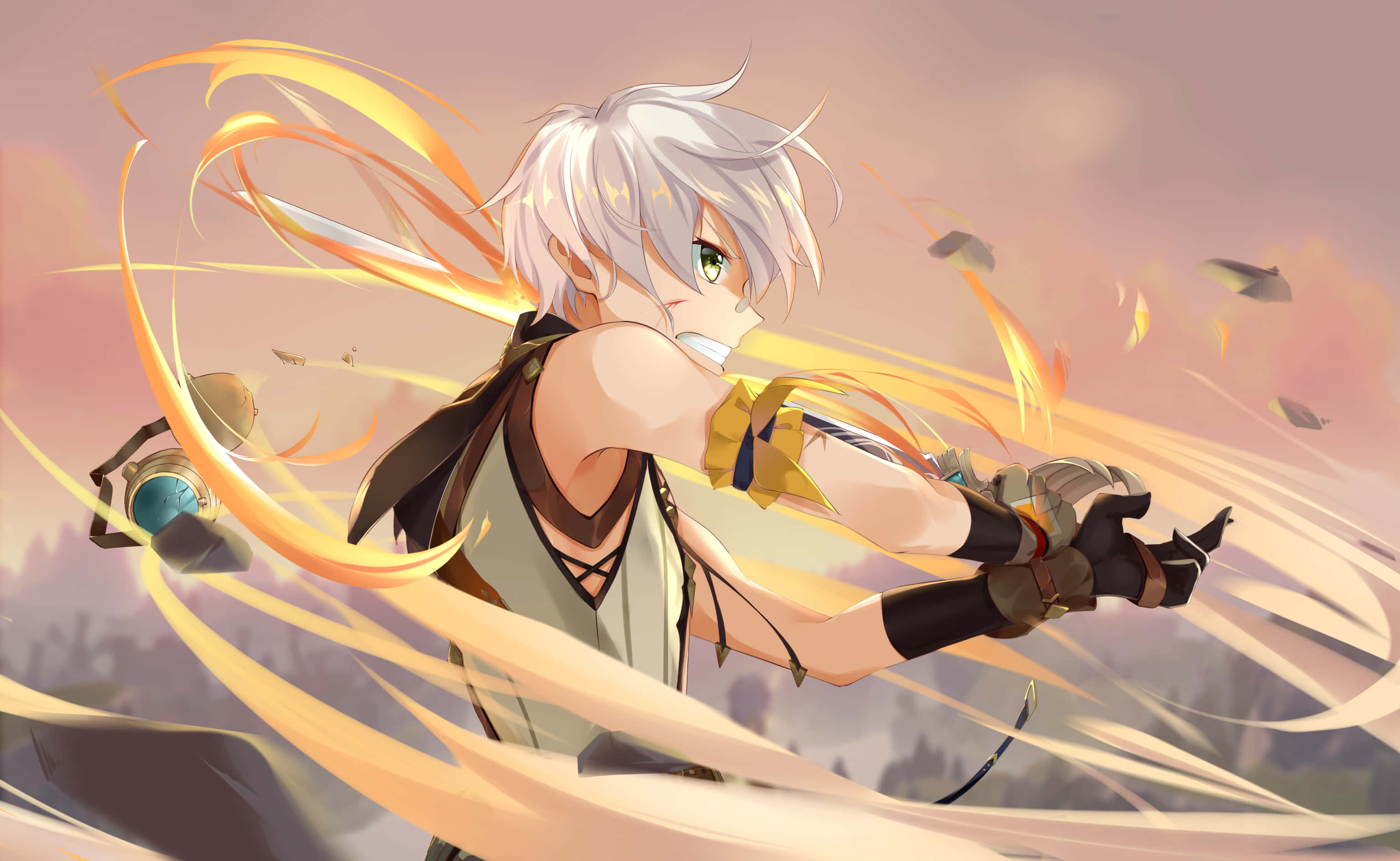 Genshin Impact, Bennett, silver-haired, 2K Desktop Wallpaper