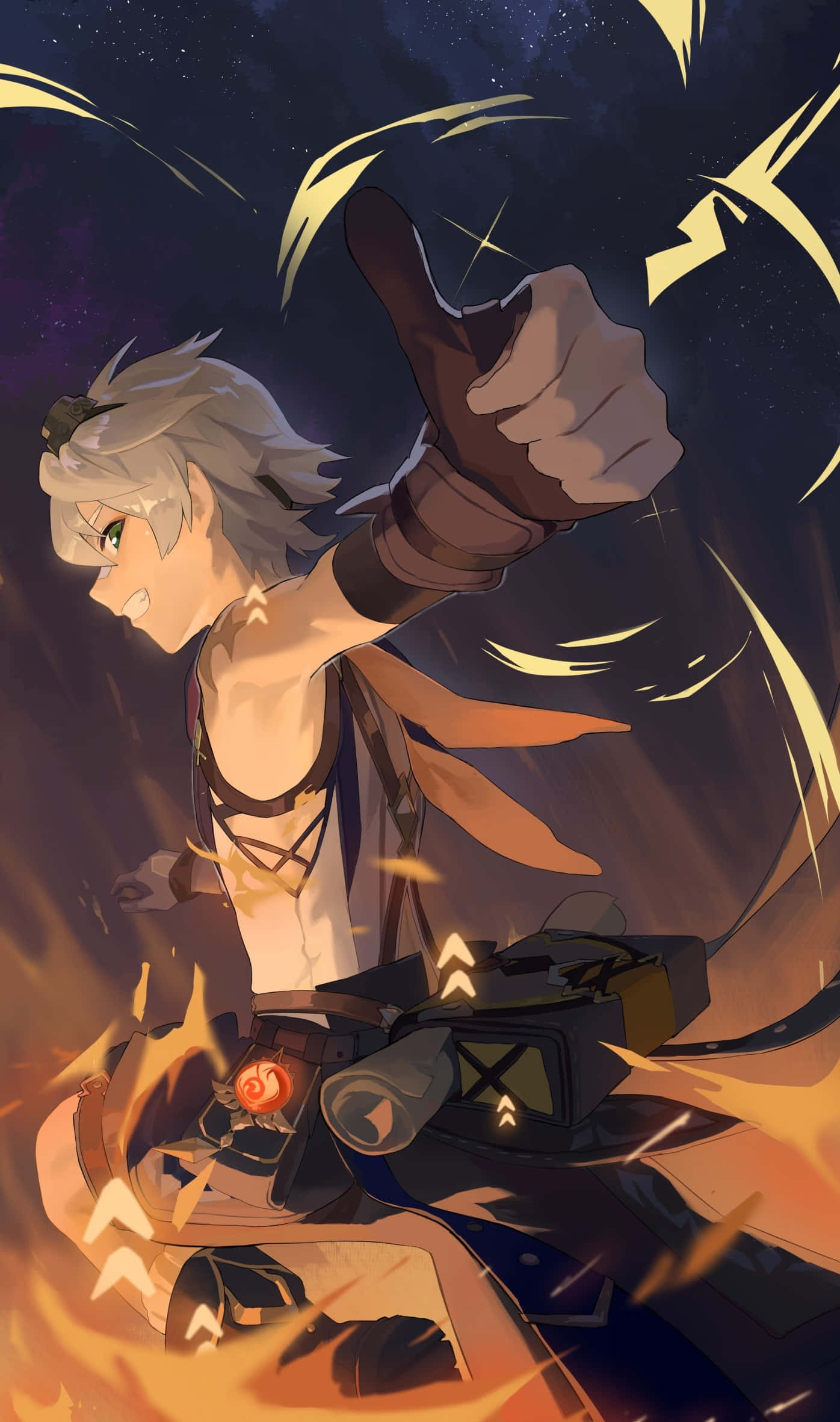 Genshin Impact, Bennett, silver-haired anime warrior, Full HD Phone Wallpaper