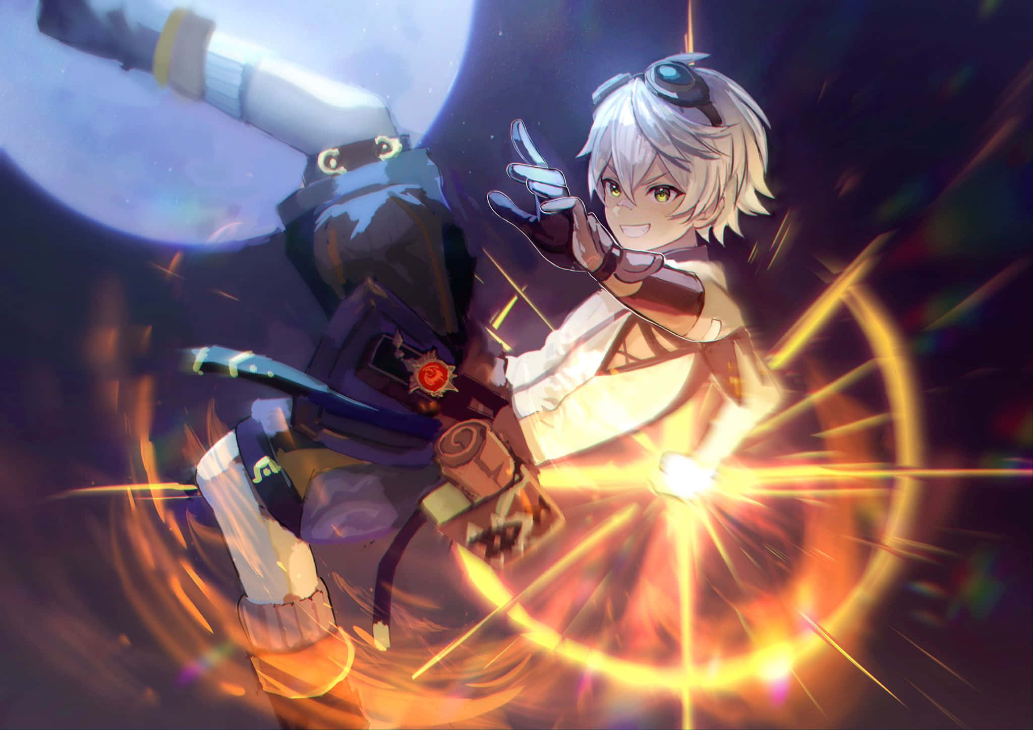Genshin Impact, Bennett, glowing orange energy weapon, Full HD Desktop Wallpaper