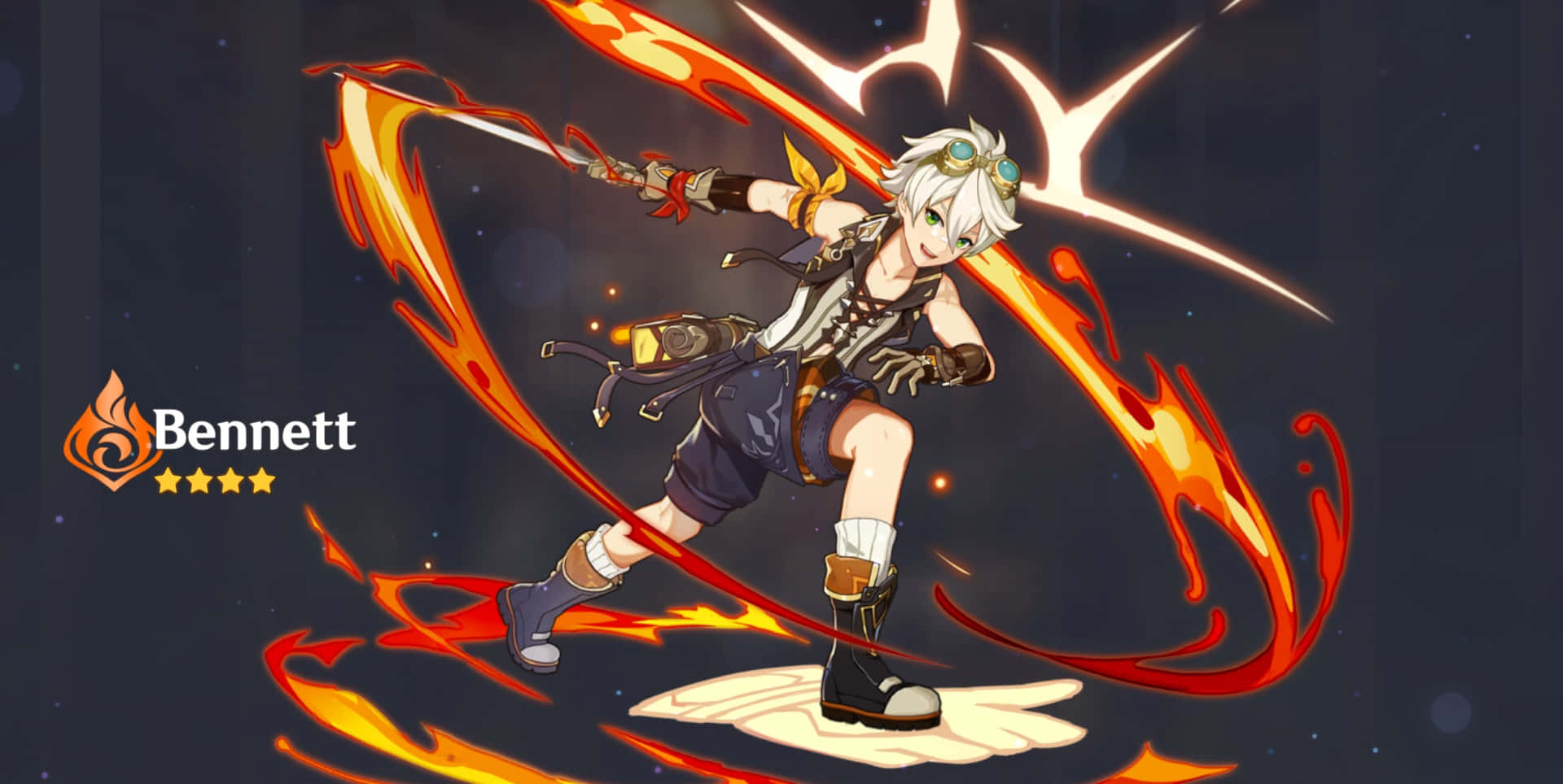 Genshin Impact, Bennett, flaming sword, Full HD Desktop Wallpaper