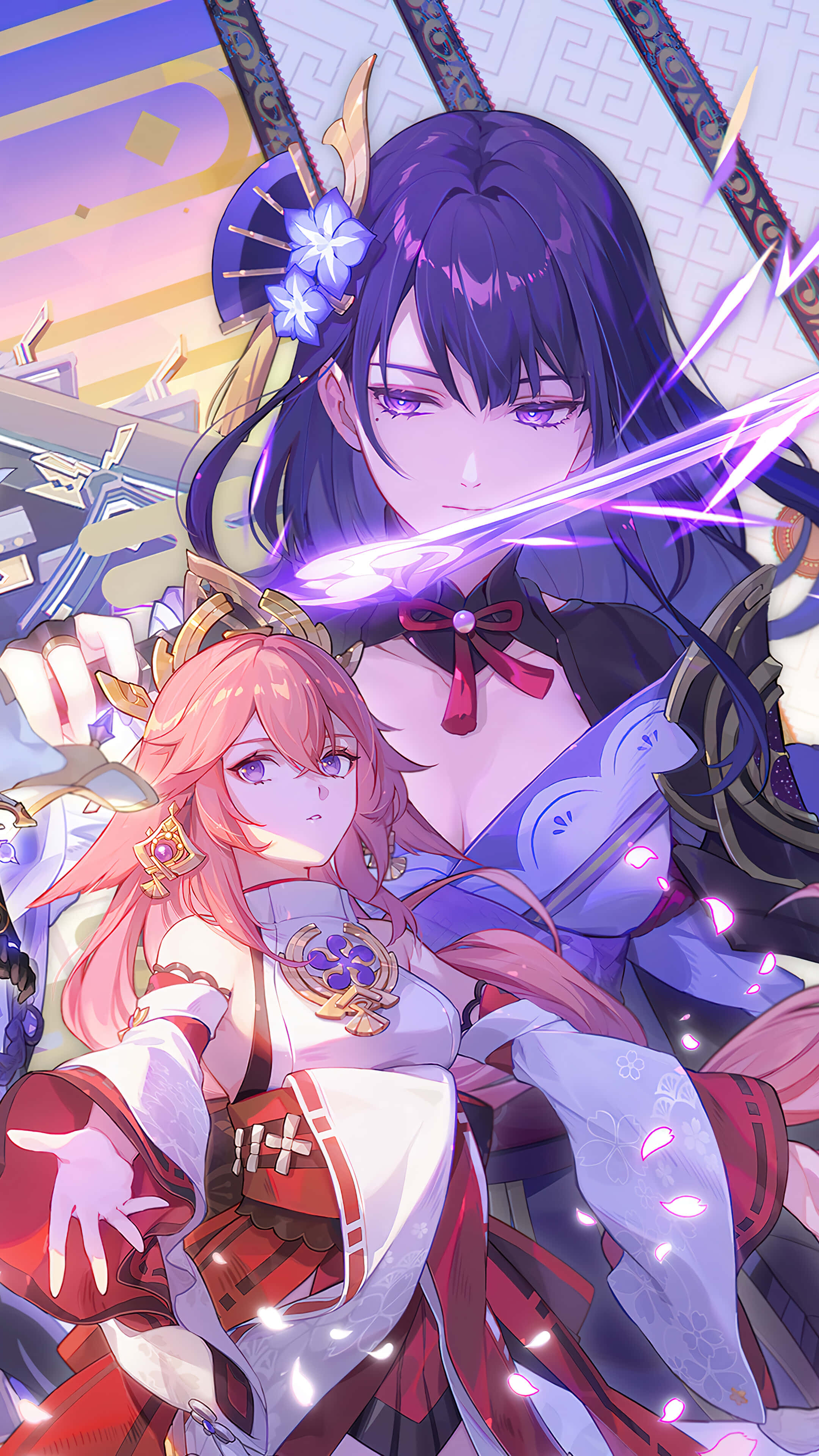 Genshin Impact, anime girls, ornate outfits, 4K Phone Wallpaper