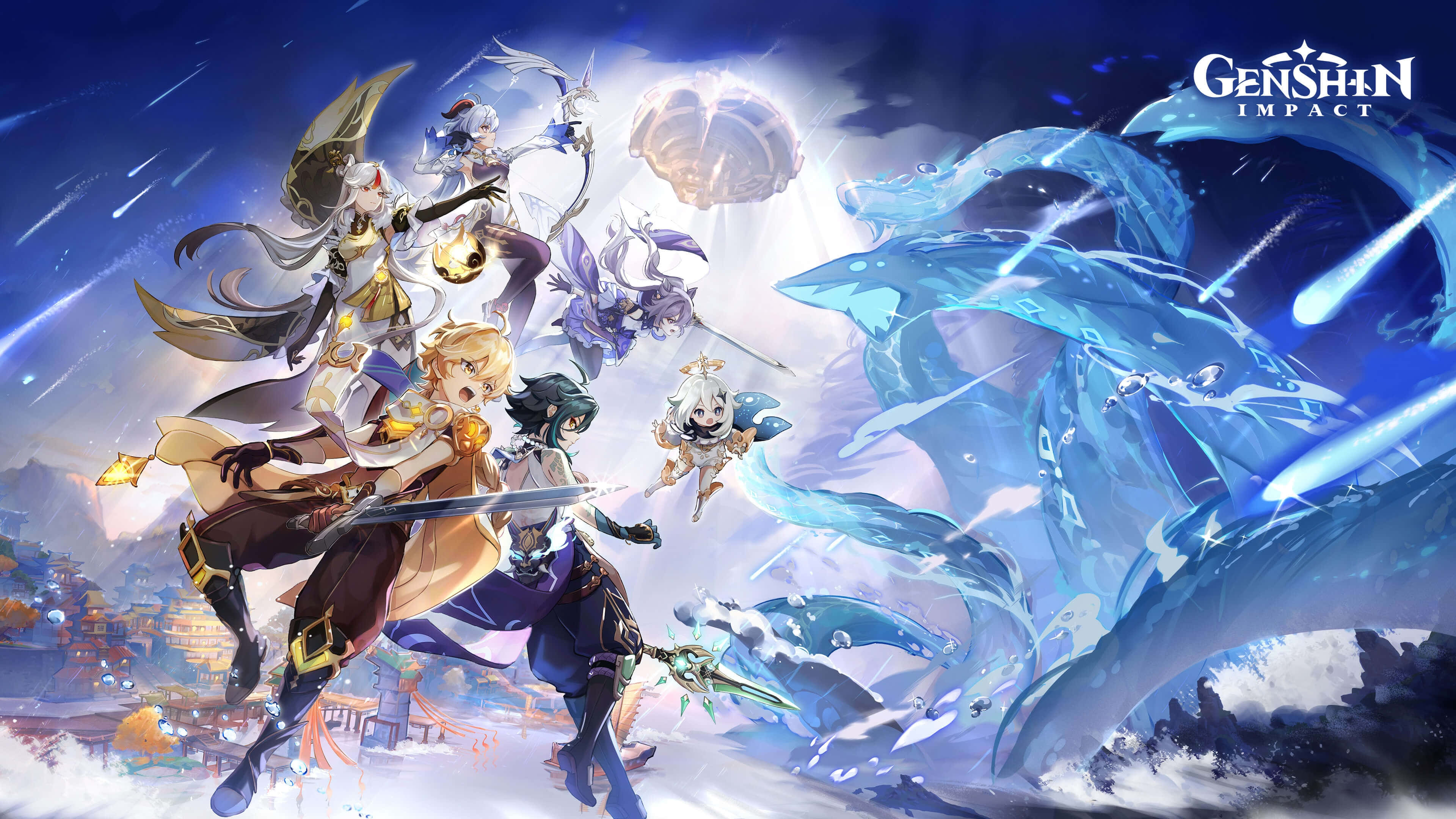 Genshin Impact Characters, 3840 x 2160, colossal blue dragon, 4K Desktop Wallpaper