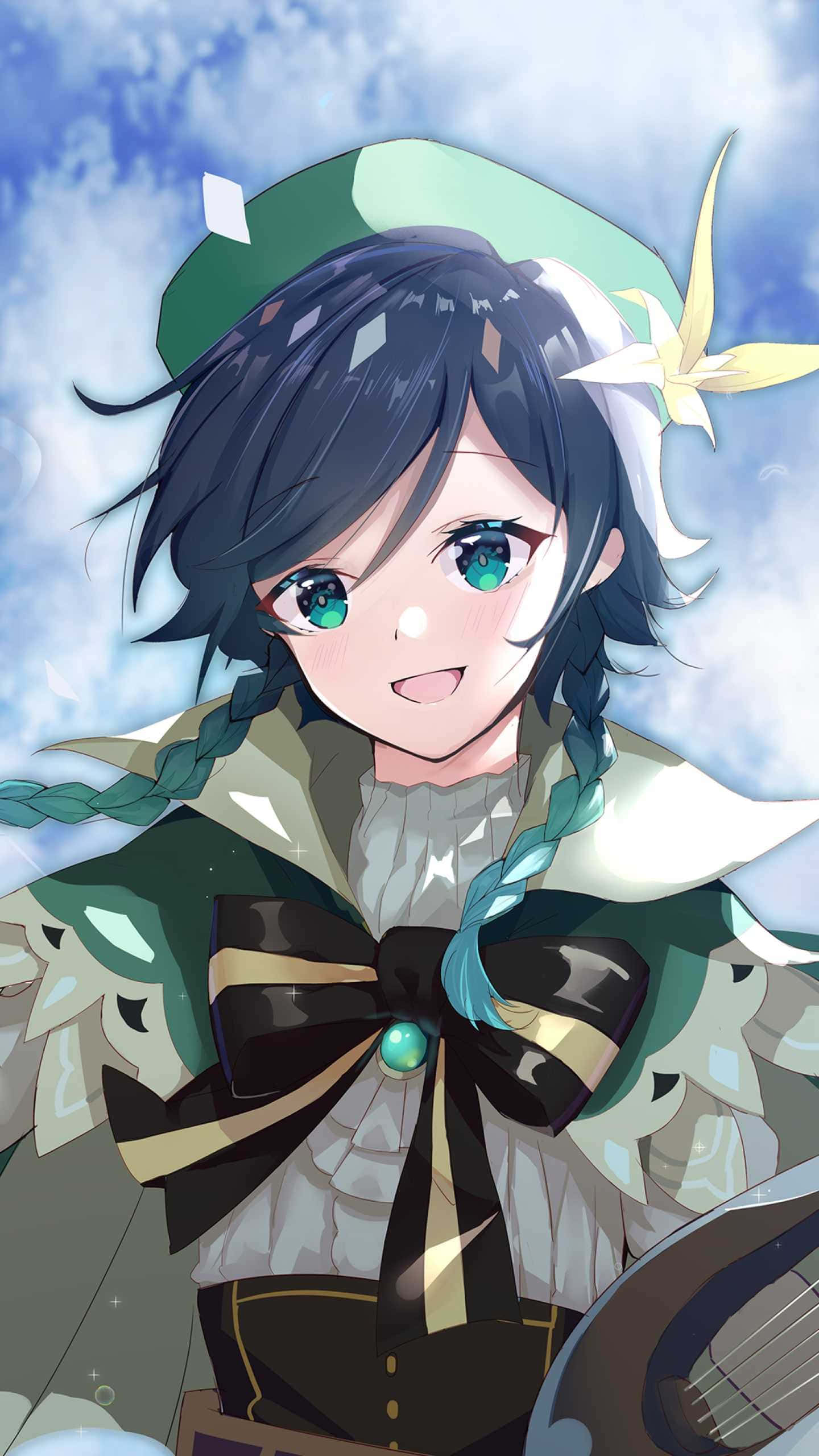 Genshin Impact Characters, teal eyes, braided dark hair, 2K Phone Wallpaper