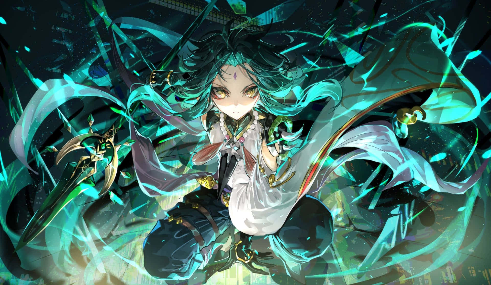 Genshin Impact, anime girl, teal hair, Full HD Desktop Wallpaper