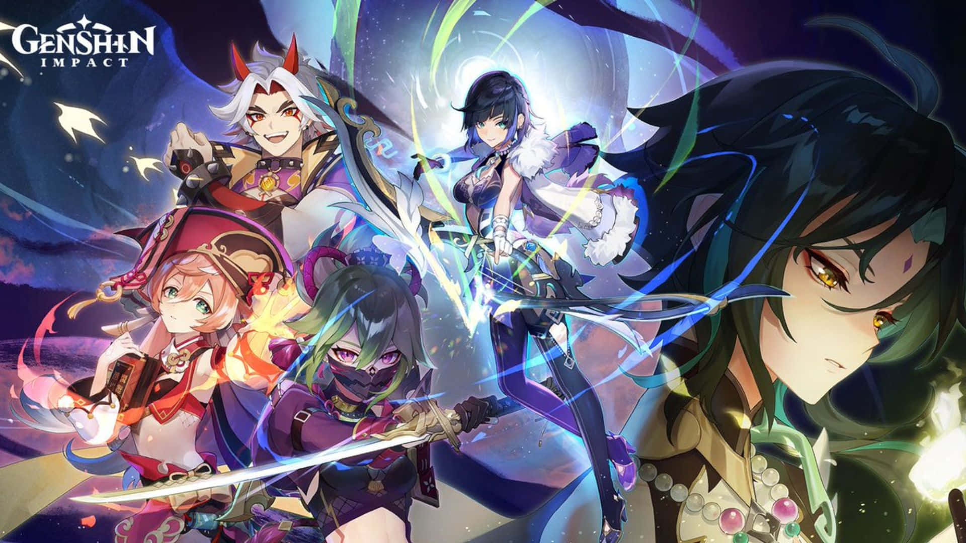 Genshin Impact, anime characters, magical energy, Full HD Desktop Wallpaper