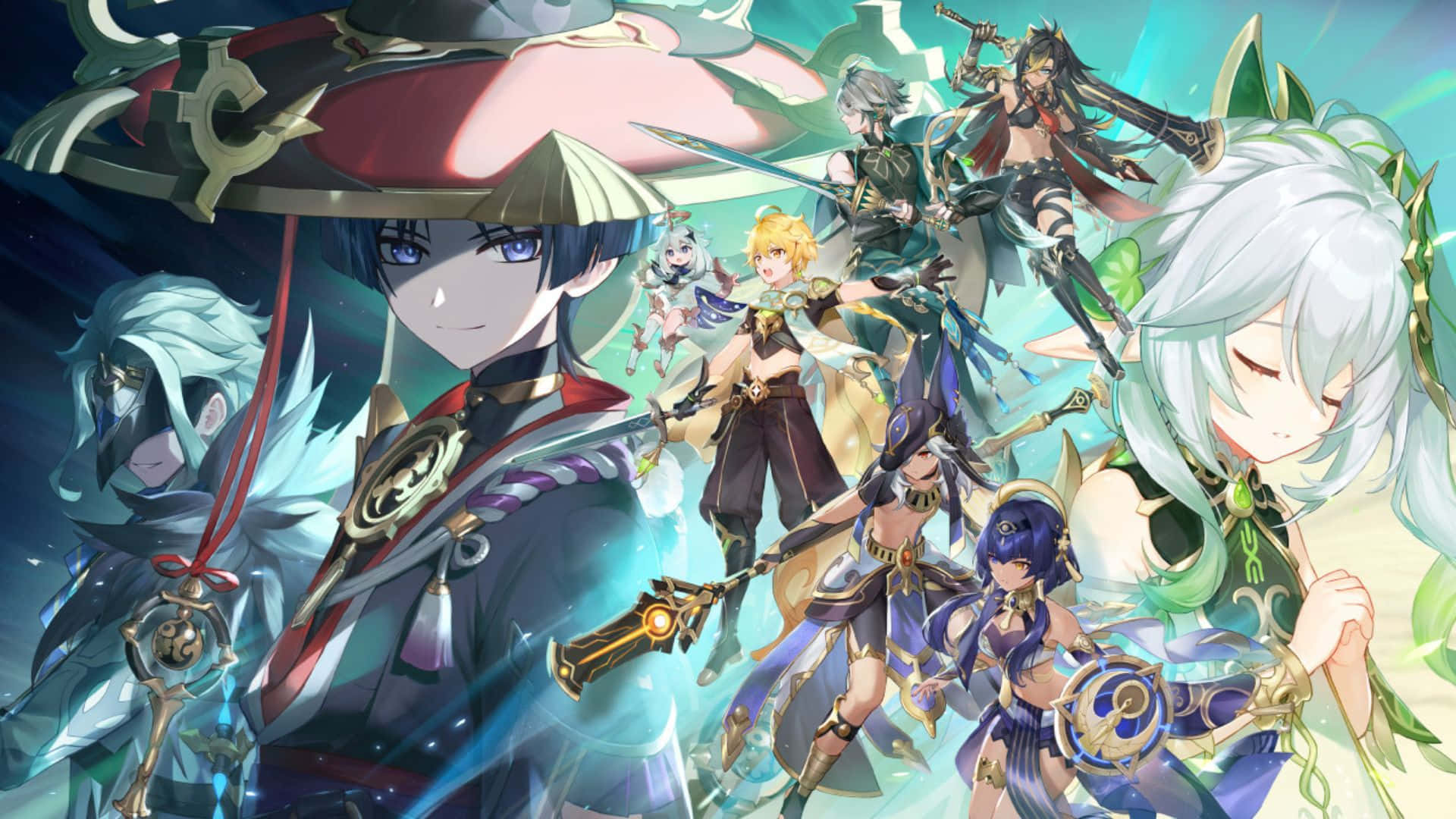 Genshin Impact Characters, anime wallpaper, glowing weapons, Full HD Desktop Wallpaper