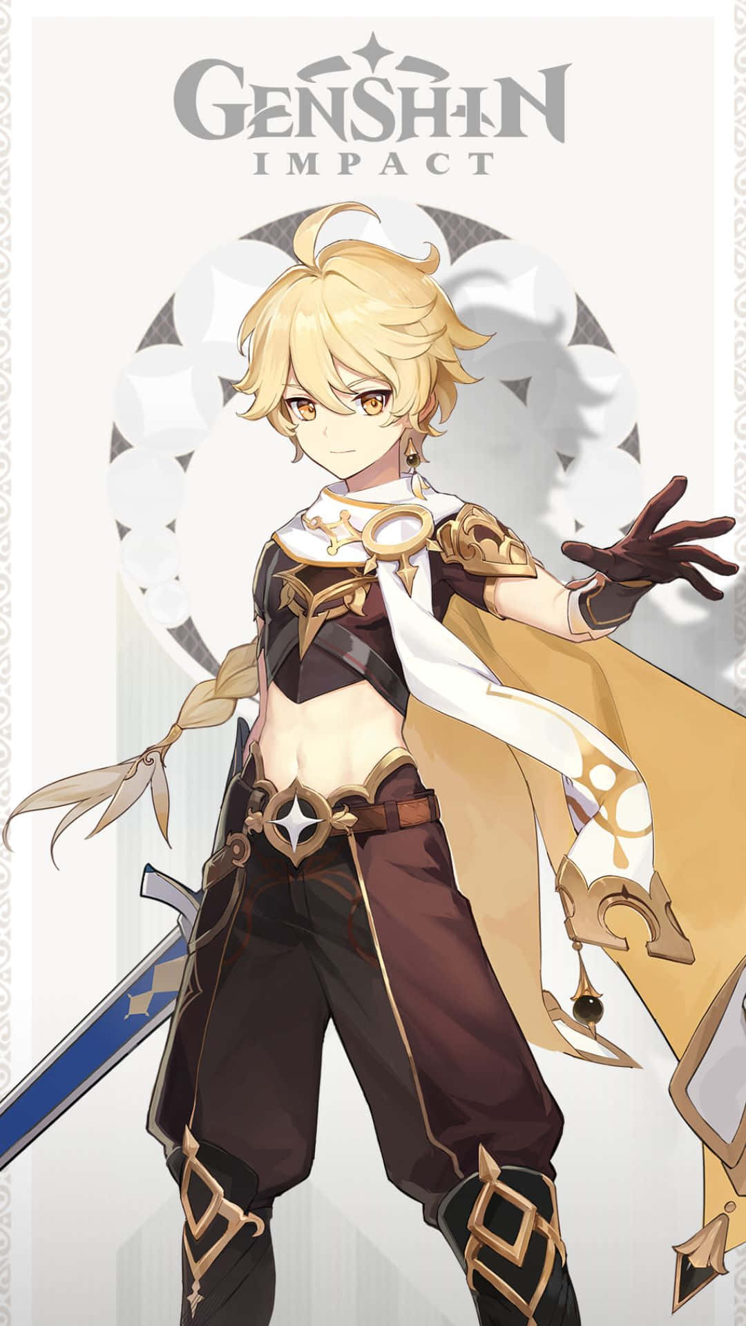 Genshin Impact, blonde-haired anime character, ornate brown and gold armor, Full HD Phone Wallpaper