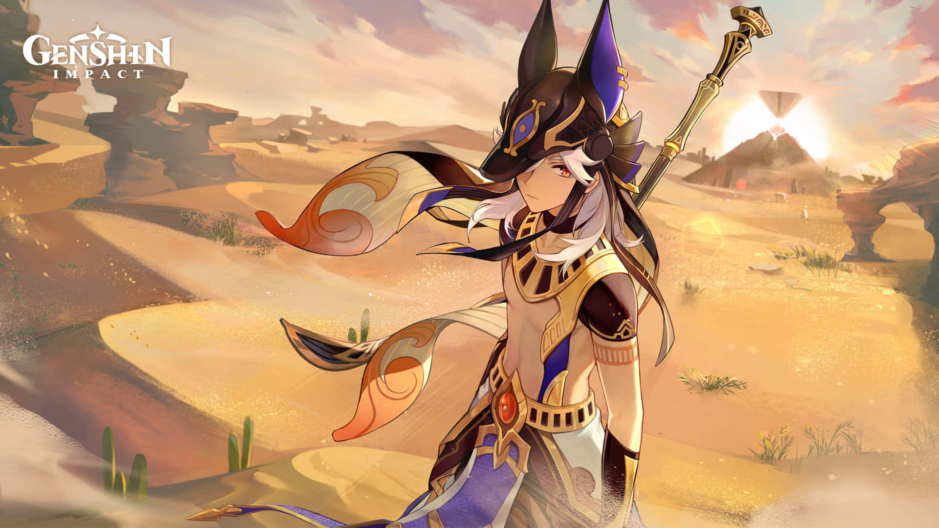 Genshin Impact, fox ears, ornate armor, Full HD Desktop Wallpaper