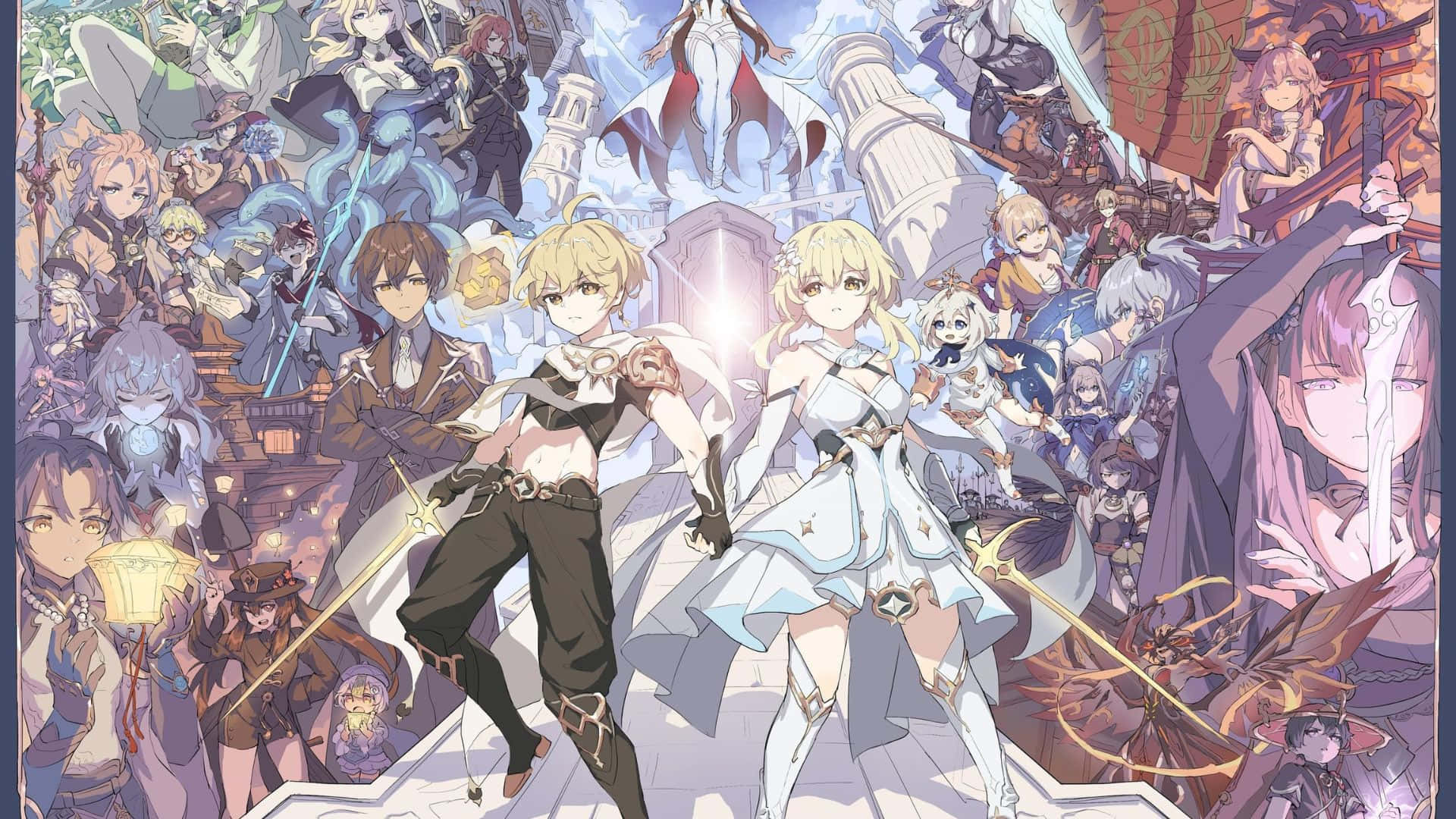 Genshin Impact, blonde characters, fantasy adventurers, Full HD Desktop Wallpaper