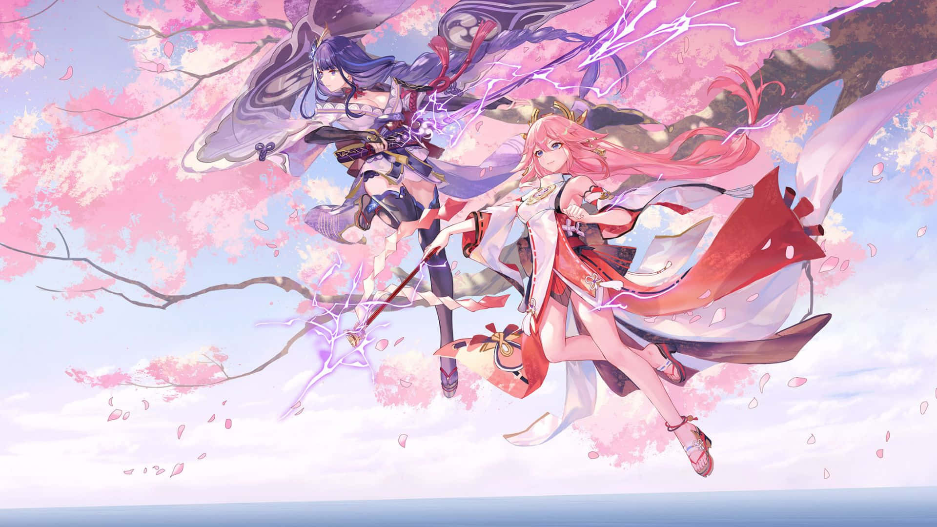 Genshin Impact Characters, anime girls, flowing hair, Full HD Desktop Wallpaper